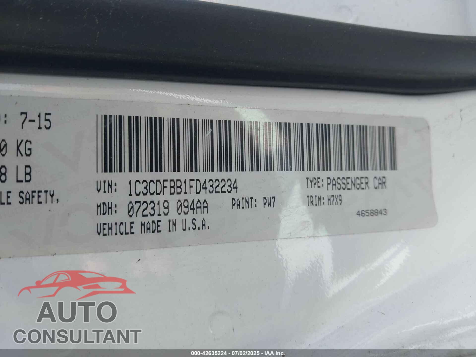 DODGE DART 2015 - 1C3CDFBB1FD432234
