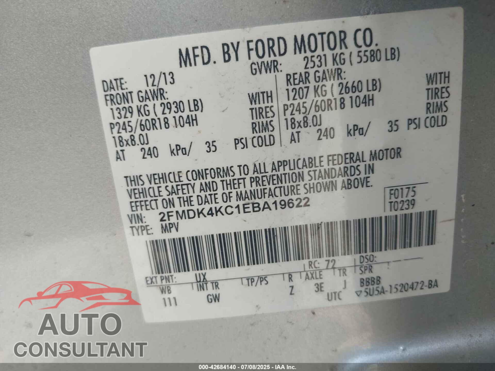 FORD EDGE 2014 - 2FMDK4KC1EBA19622