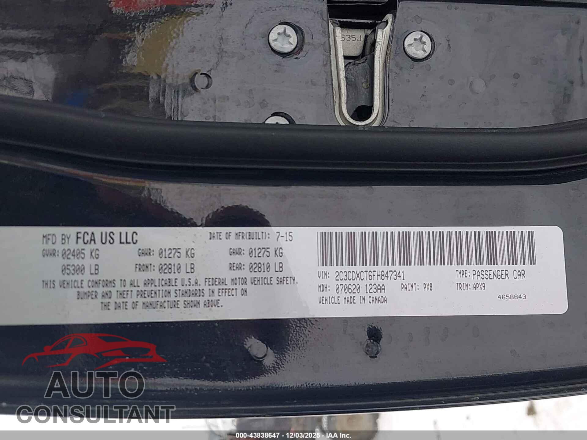 DODGE CHARGER 2015 - 2C3CDXCT6FH847341