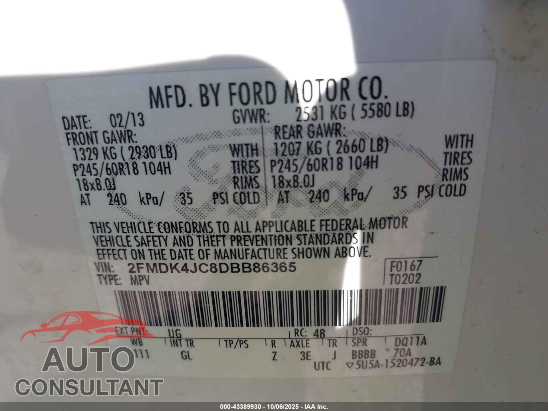 FORD EDGE 2013 - 2FMDK4JC8DBB86365