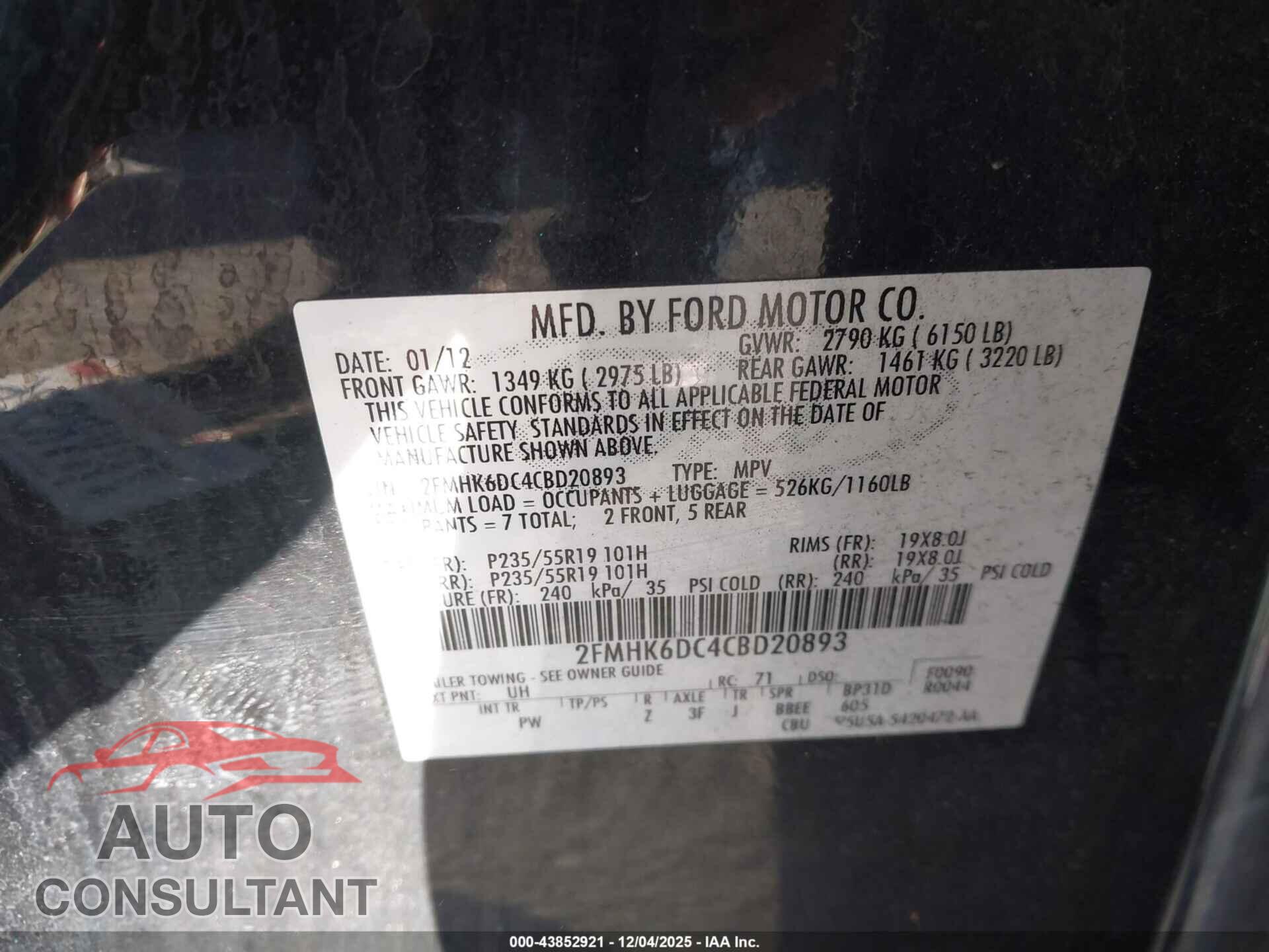 FORD FLEX 2012 - 2FMHK6DC4CBD20893