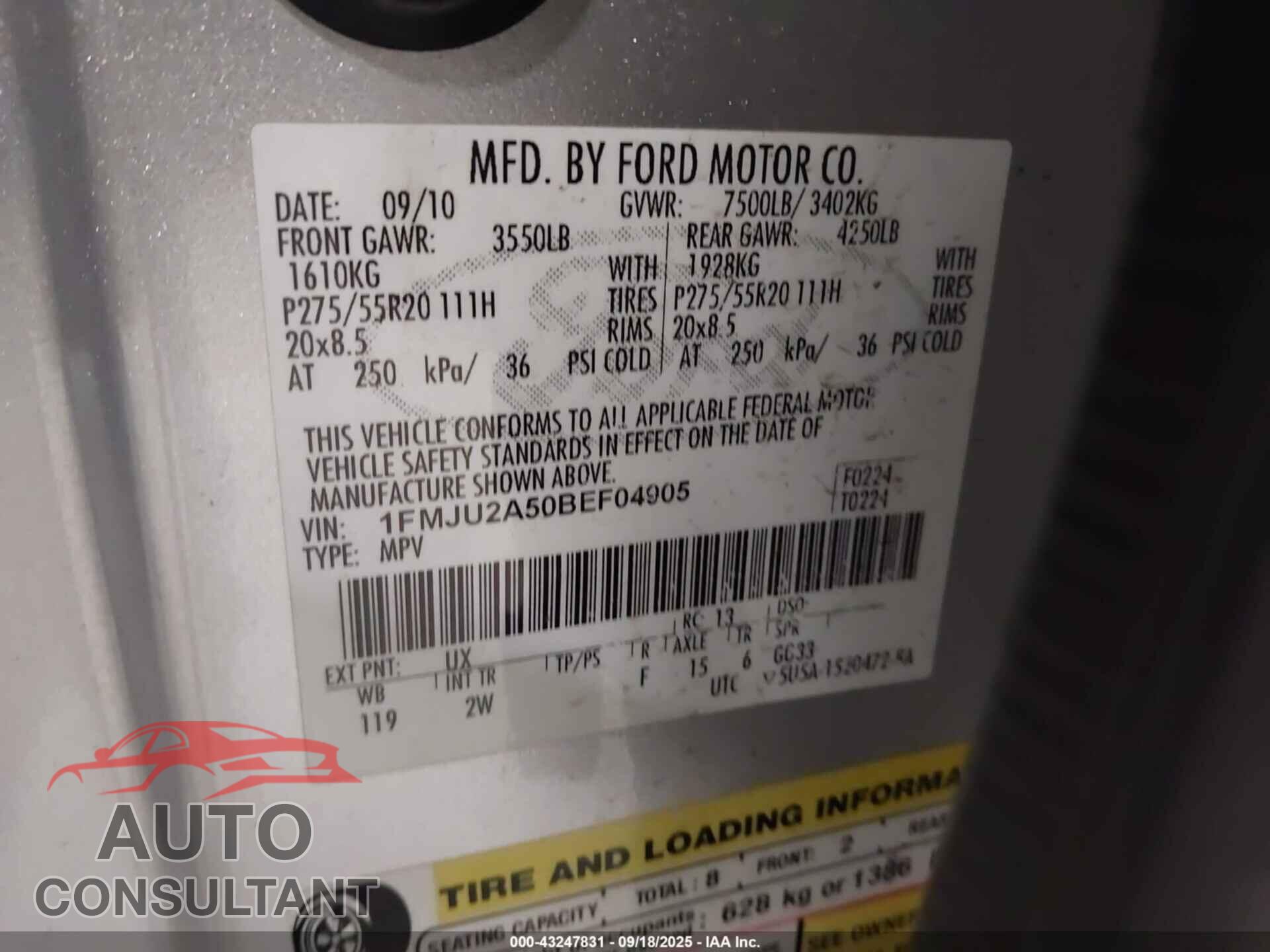 FORD EXPEDITION 2011 - 1FMJU2A50BEF04905