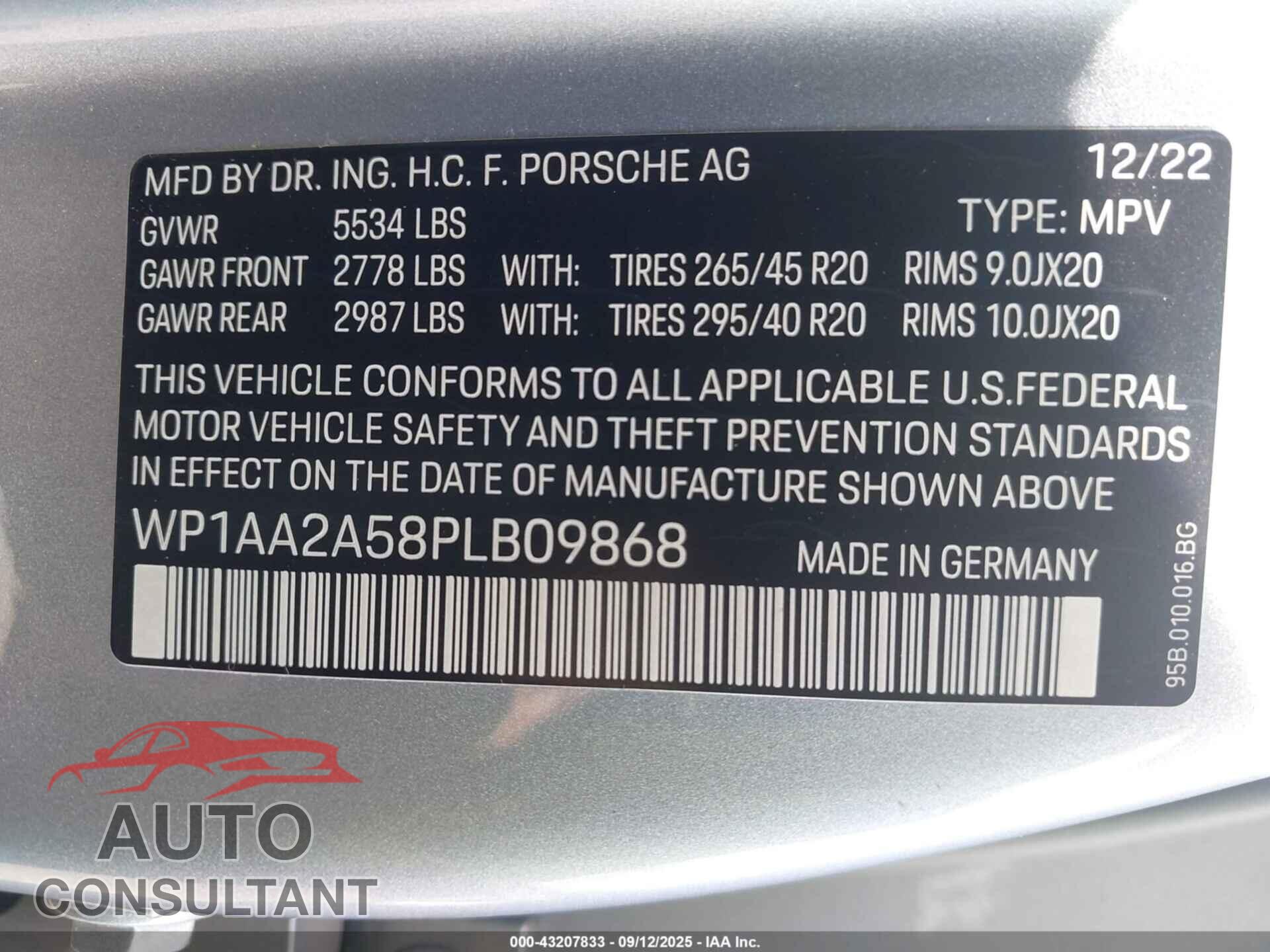 PORSCHE MACAN 2023 - WP1AA2A58PLB09868