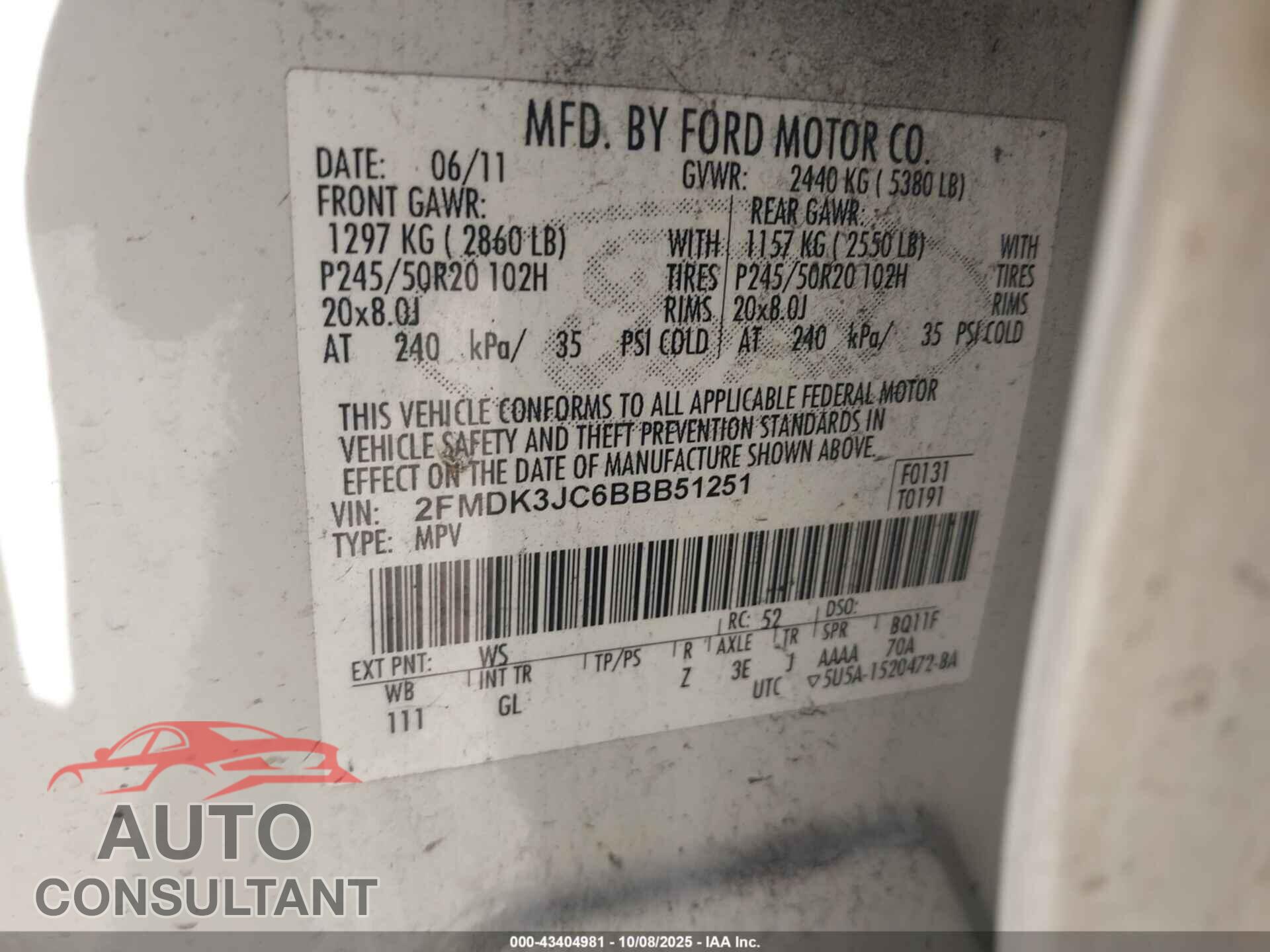 FORD EDGE 2011 - 2FMDK3JC6BBB51251