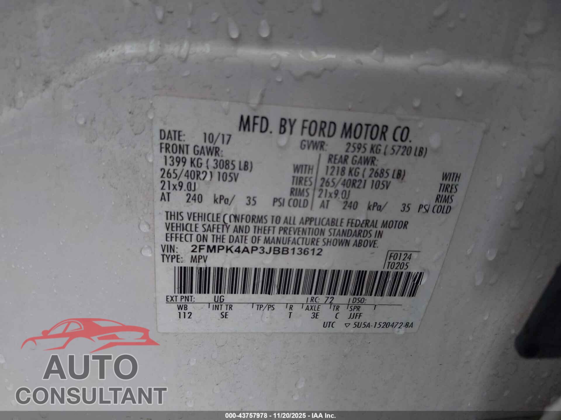 FORD EDGE 2018 - 2FMPK4AP3JBB13612
