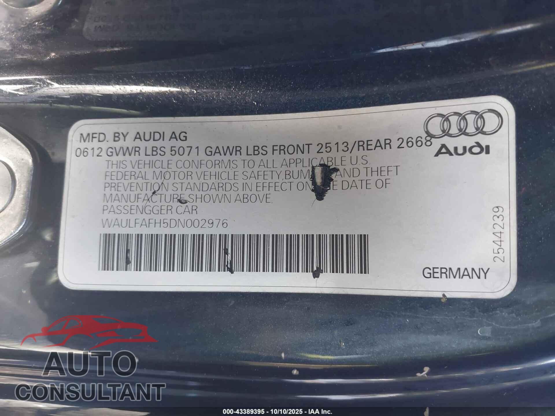AUDI A5 2013 - WAULFAFH5DN002976