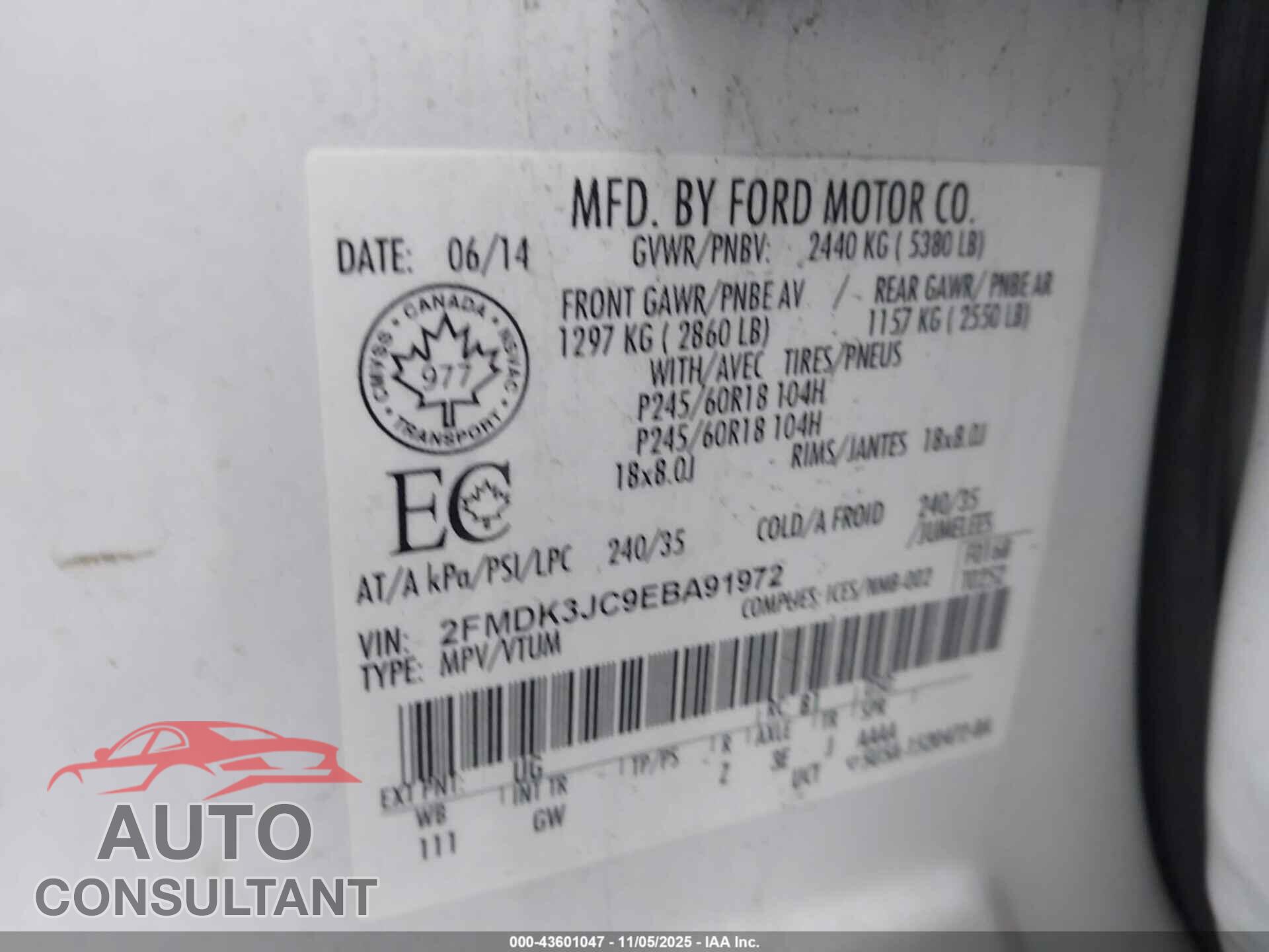 FORD EDGE 2014 - 2FMDK3JC9EBA91972