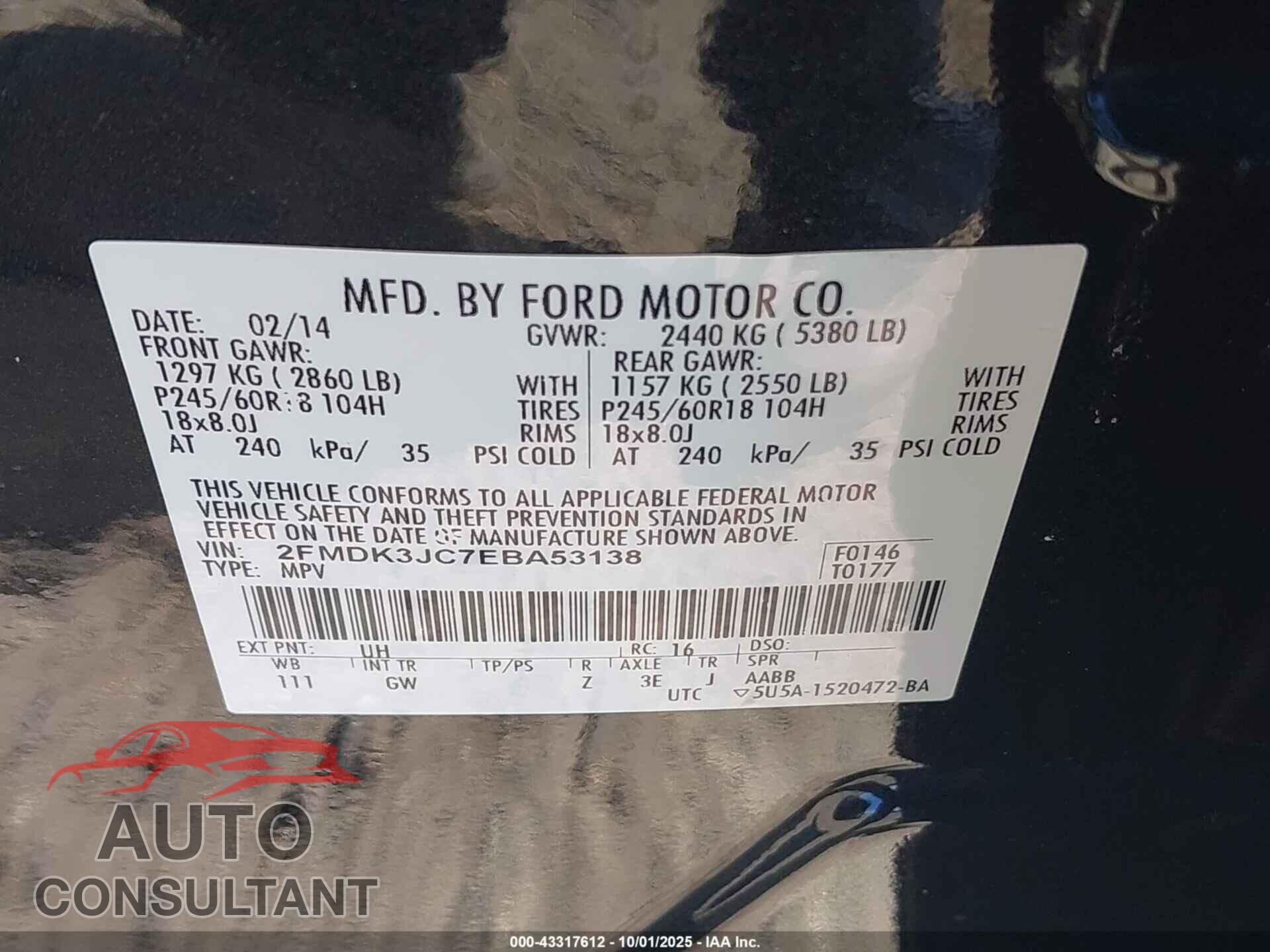 FORD EDGE 2014 - 2FMDK3JC7EBA53138