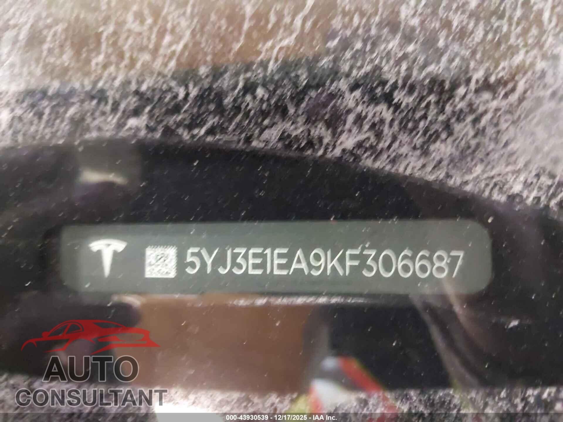 TESLA MODEL 3 2019 - 5YJ3E1EA9KF306687