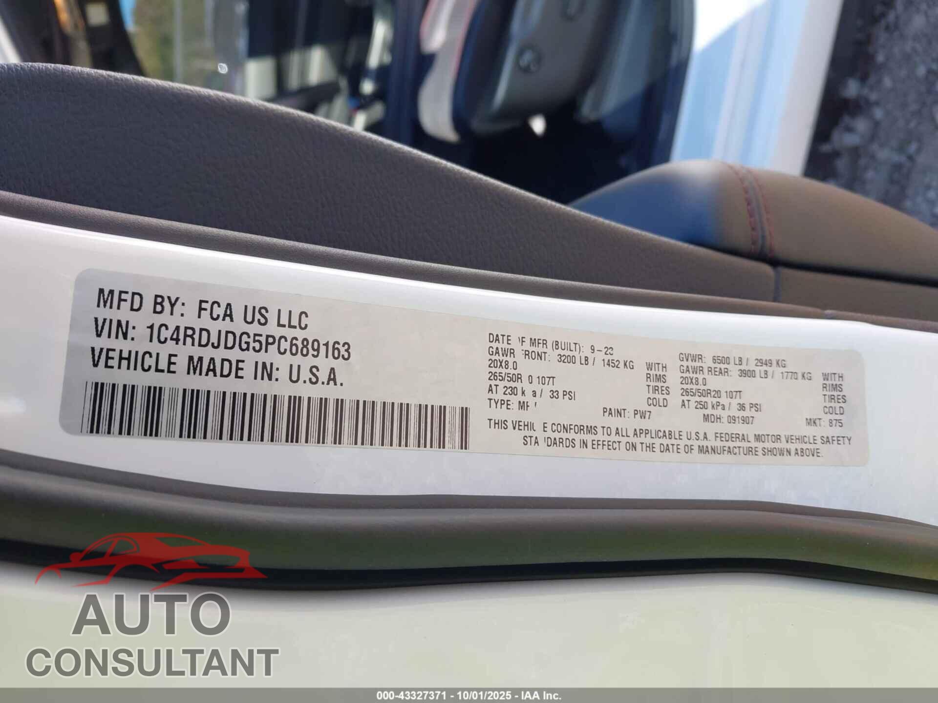 DODGE DURANGO 2023 - 1C4RDJDG5PC689163