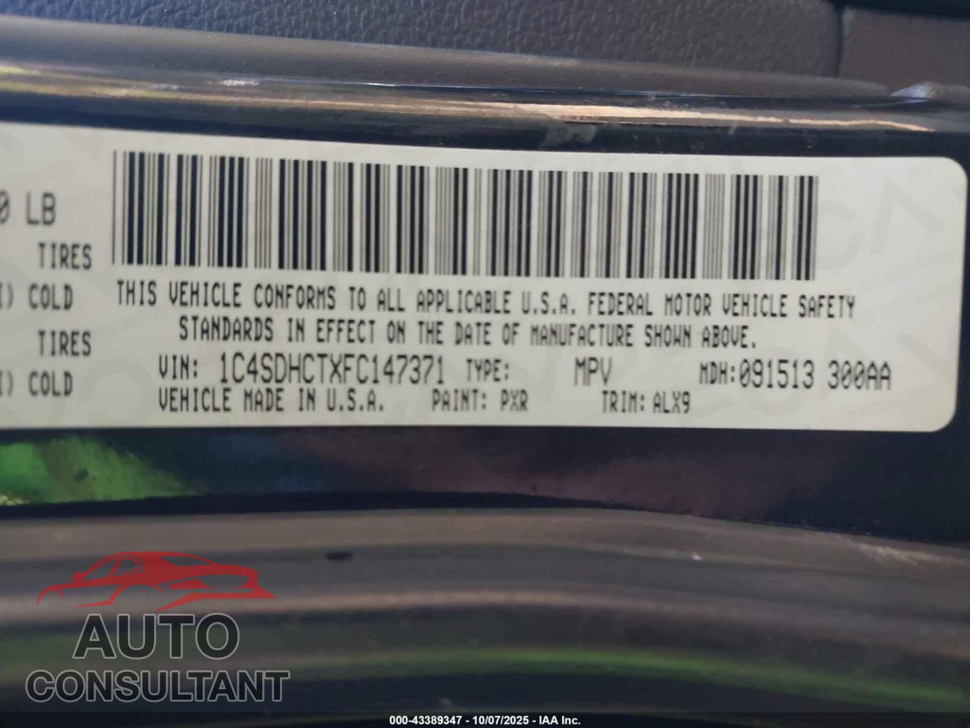 DODGE DURANGO 2015 - 1C4SDHCTXFC147371