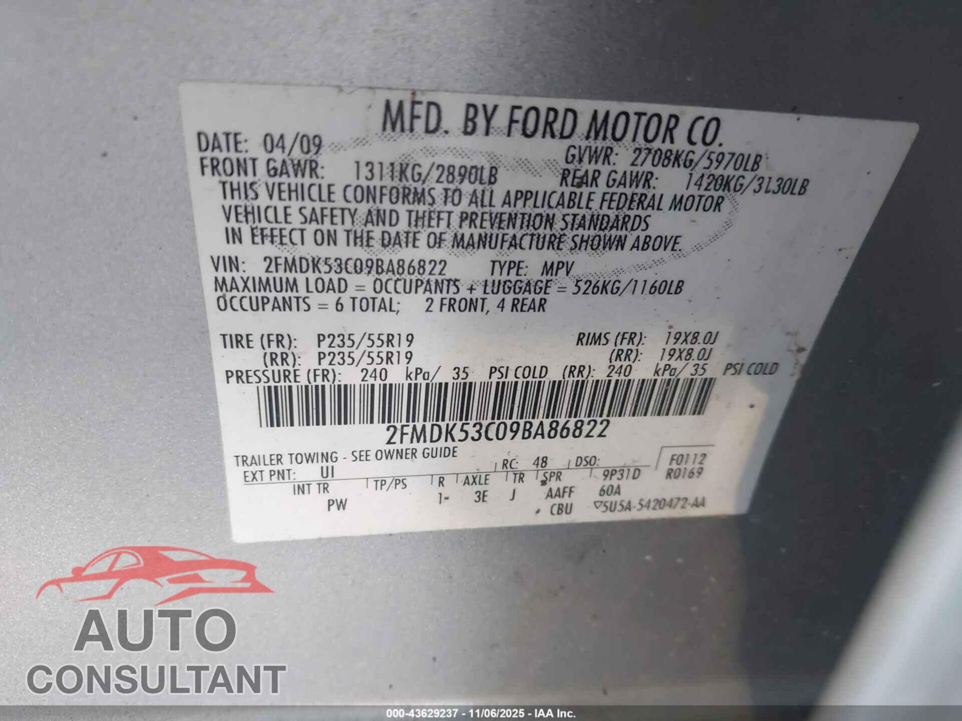 FORD FLEX 2009 - 2FMDK53C09BA86822
