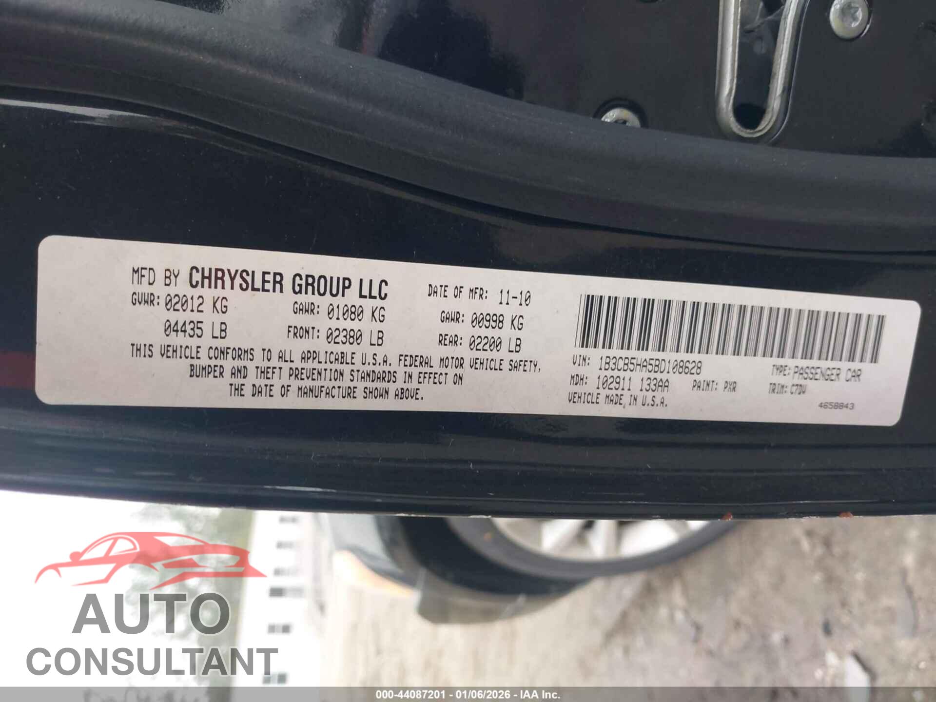DODGE CALIBER 2011 - 1B3CB5HA5BD108628