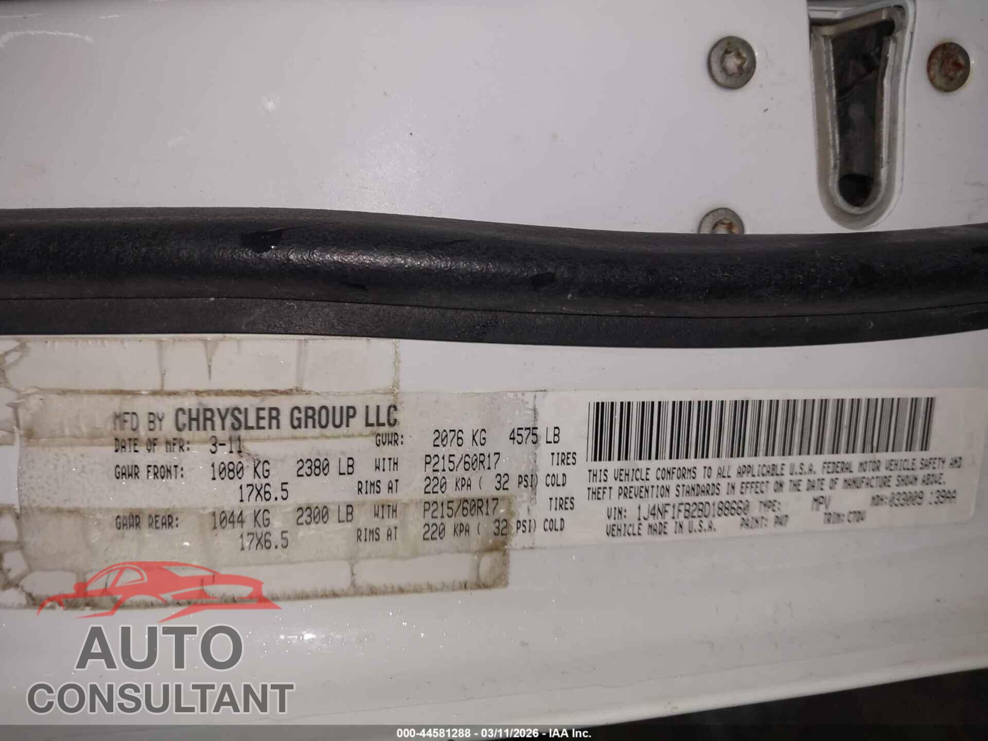 JEEP COMPASS 2011 - 1J4NF1FB2BD188660