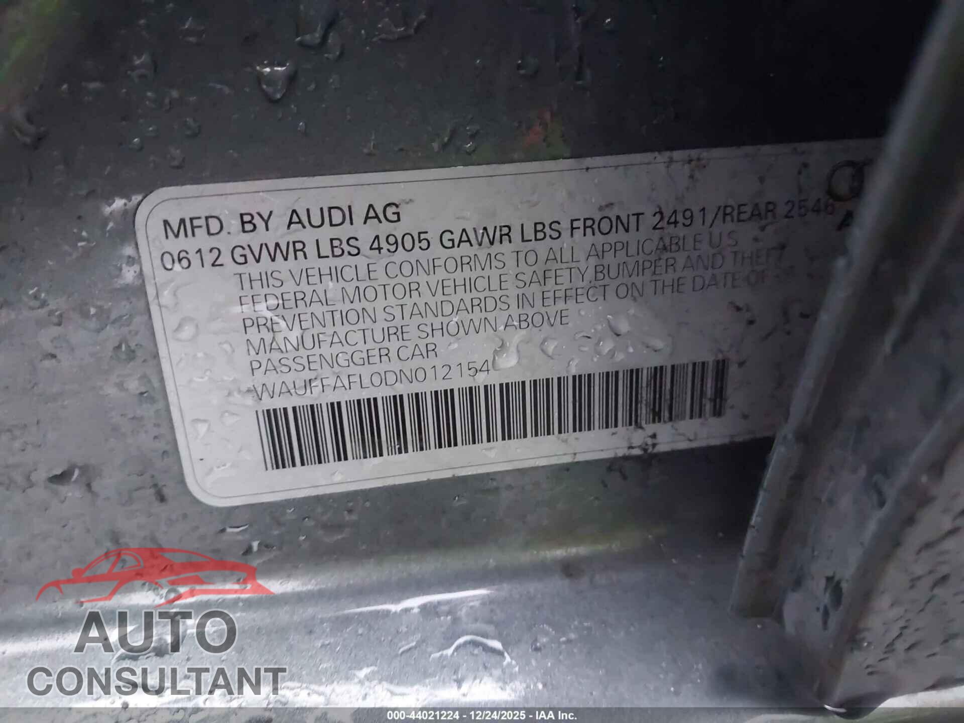 AUDI A4 2013 - WAUFFAFL0DN012154