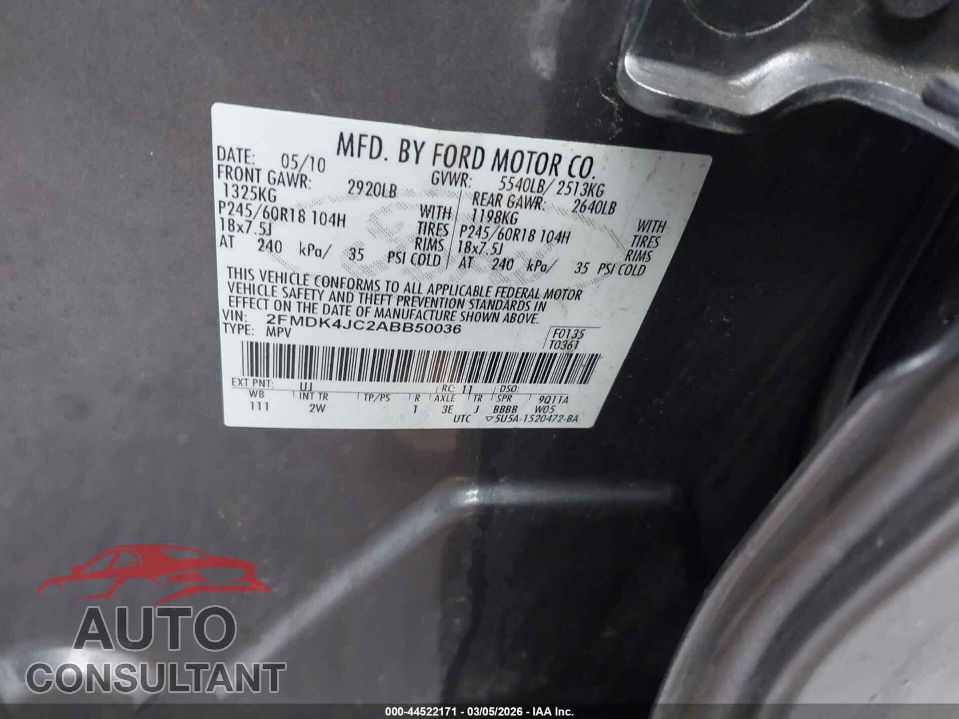 FORD EDGE 2010 - 2FMDK4JC2ABB50036