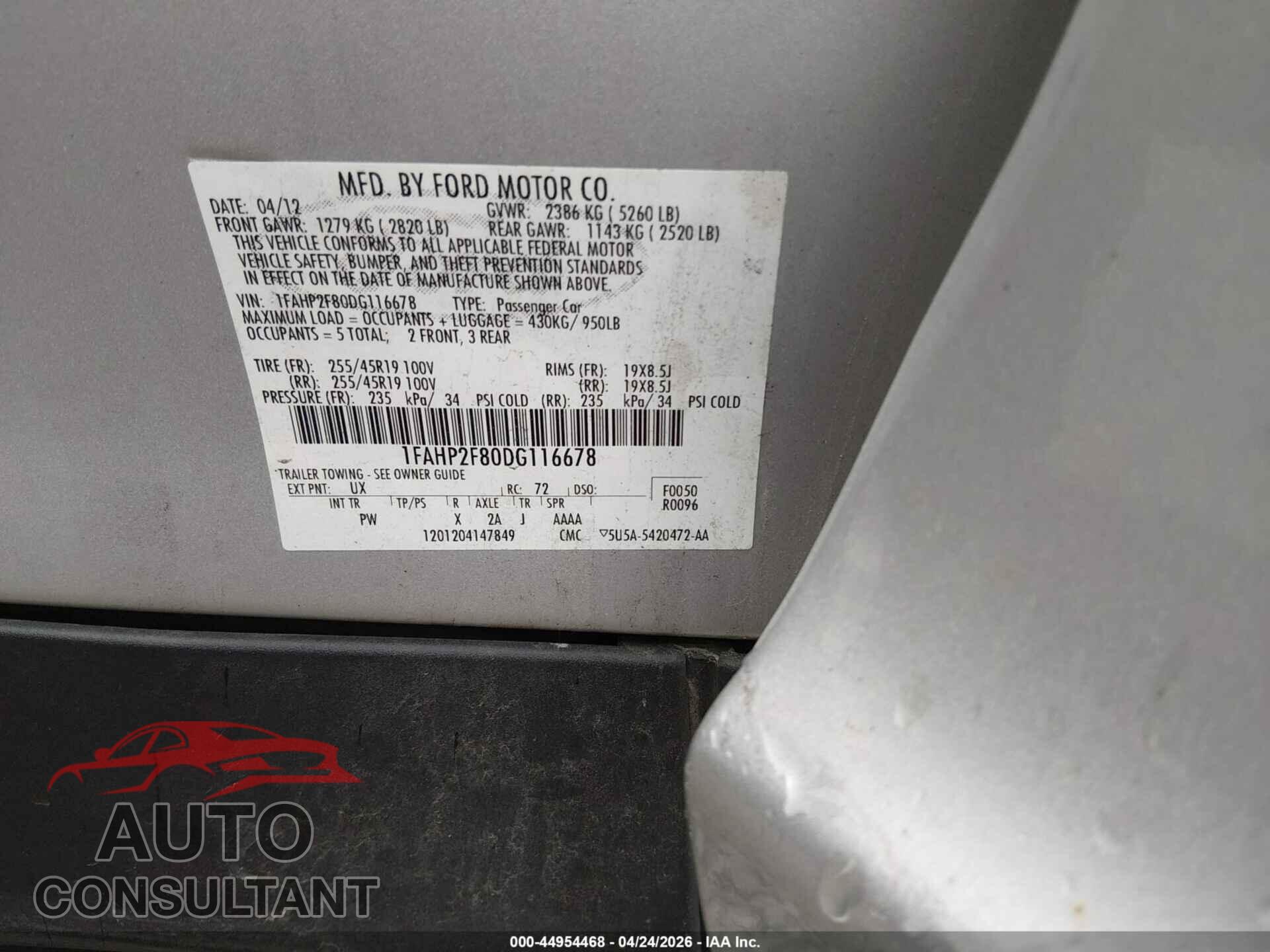 FORD TAURUS 2013 - 1FAHP2F80DG116678