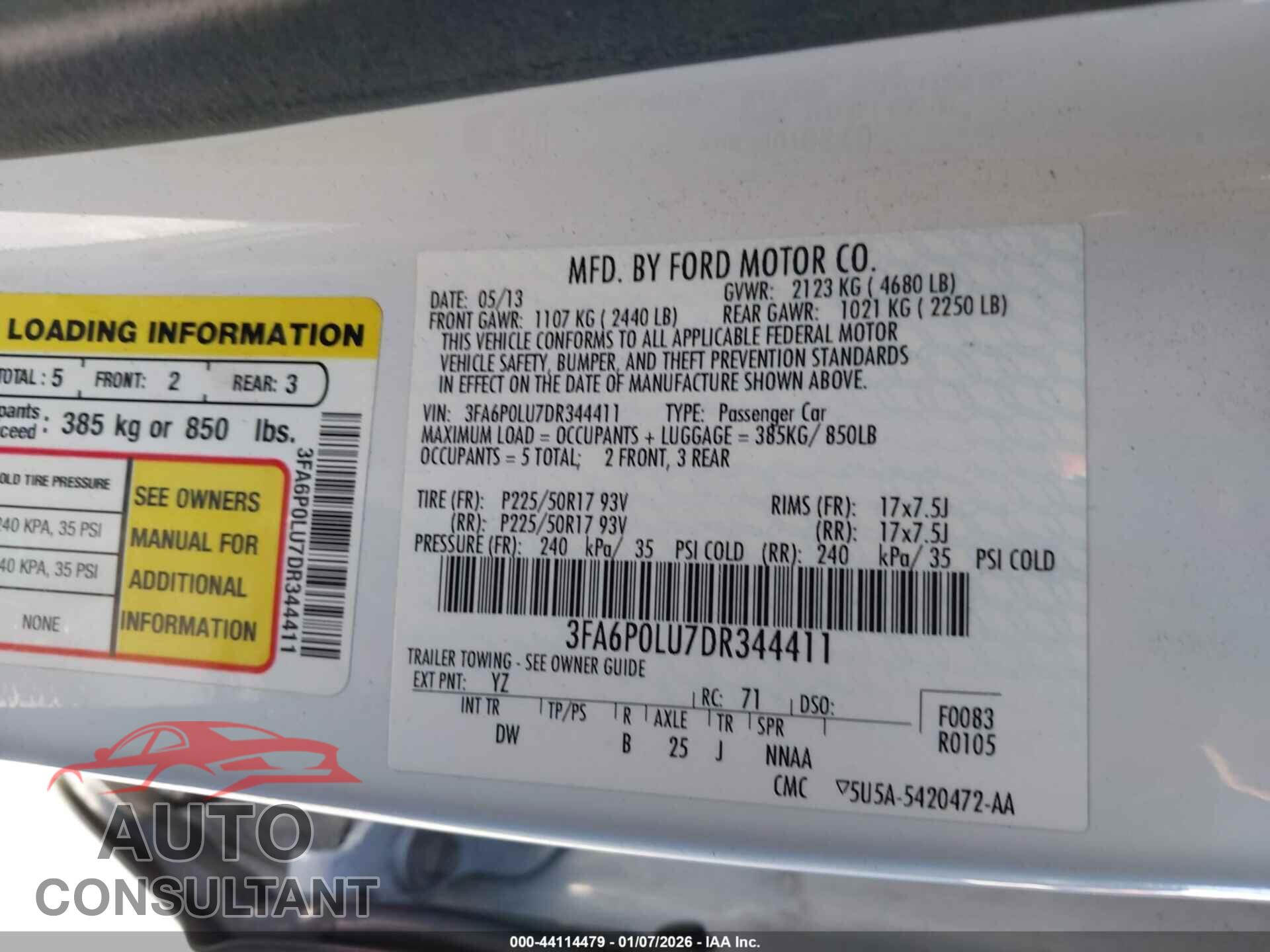 FORD FUSION HYBRID 2013 - 3FA6P0LU7DR344411