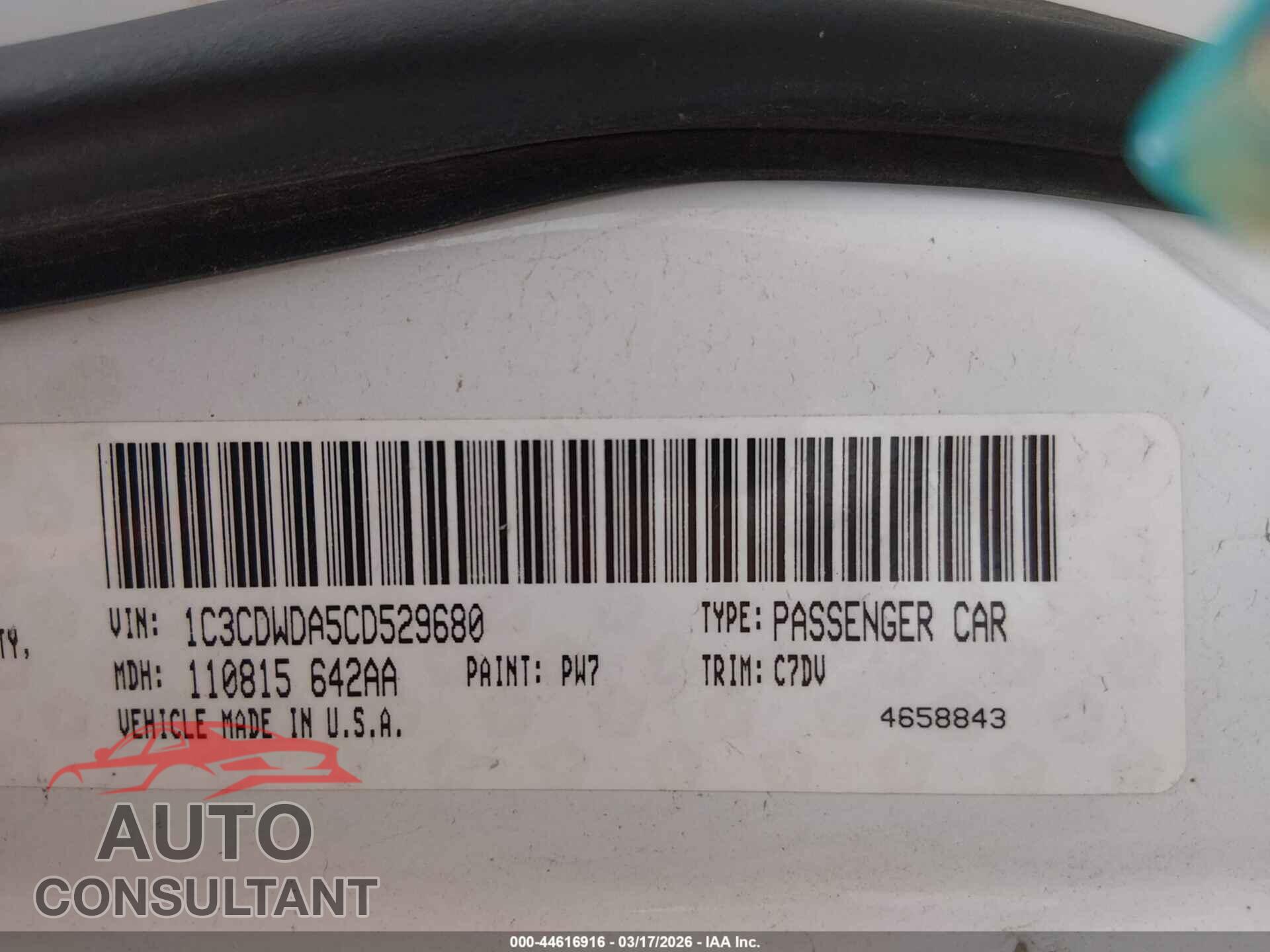 DODGE CALIBER 2012 - 1C3CDWDA5CD529680