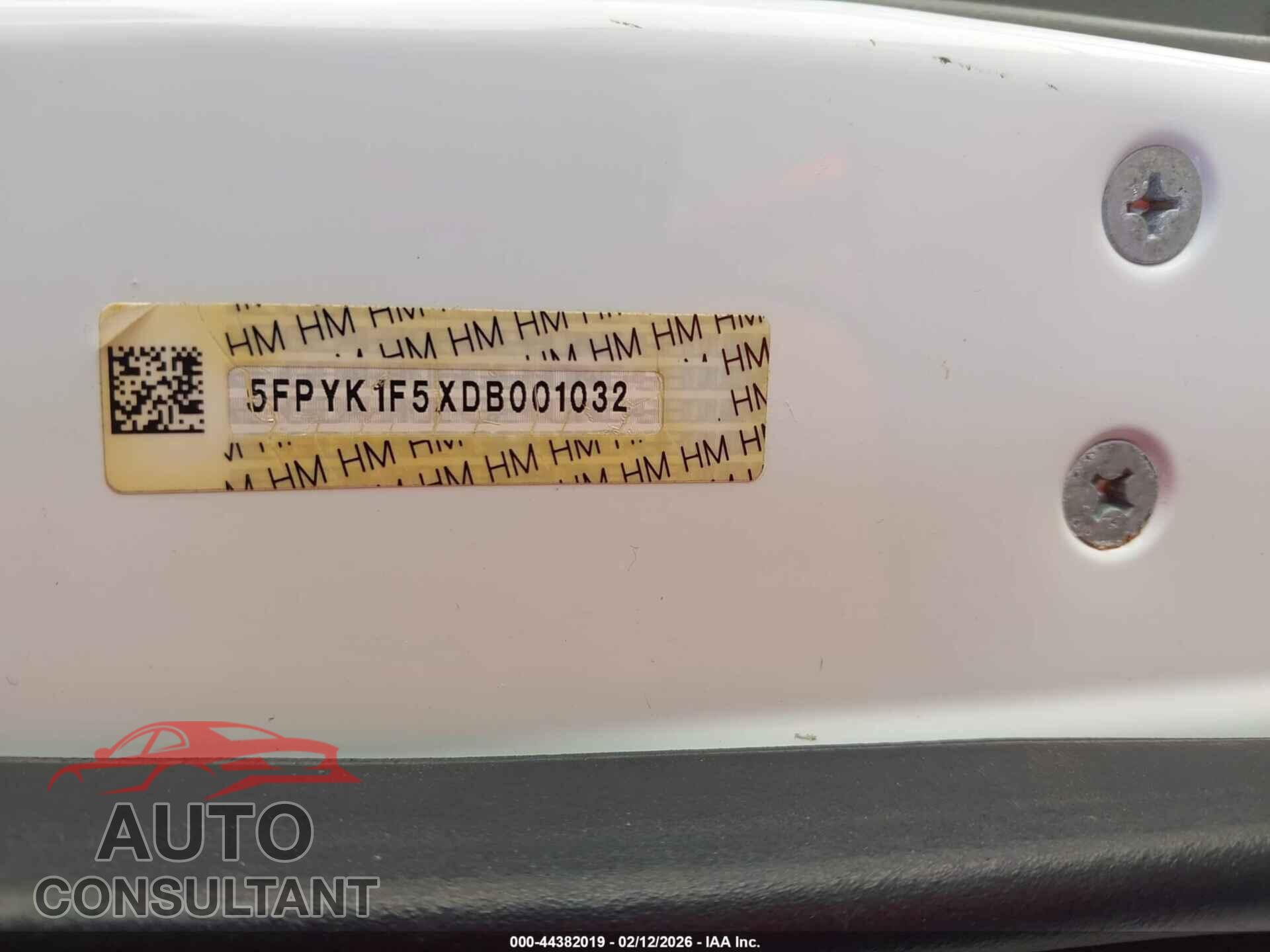 HONDA RIDGELINE 2013 - 5FPYK1F5XDB001032