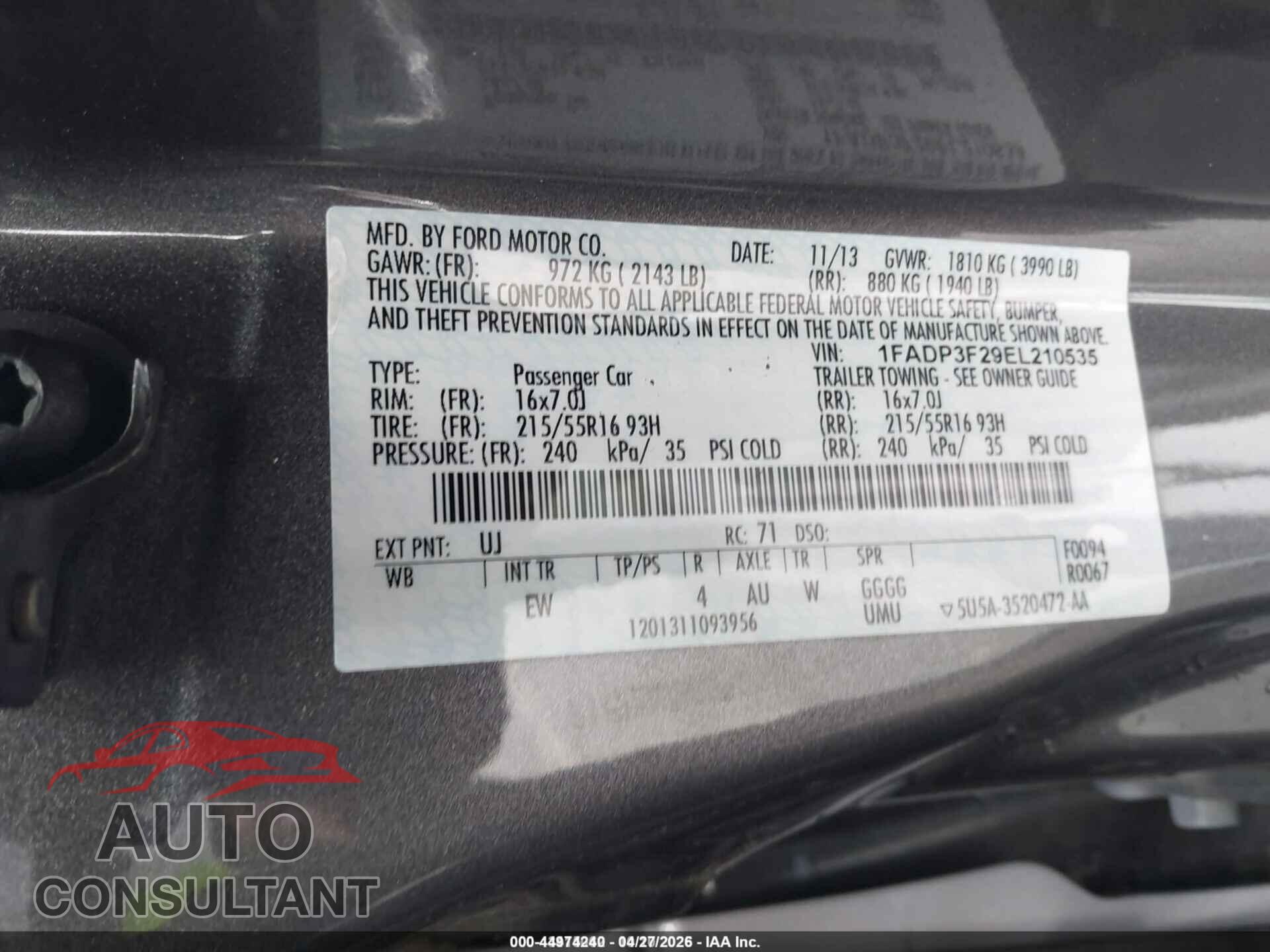 FORD FOCUS 2014 - 1FADP3F29EL210535
