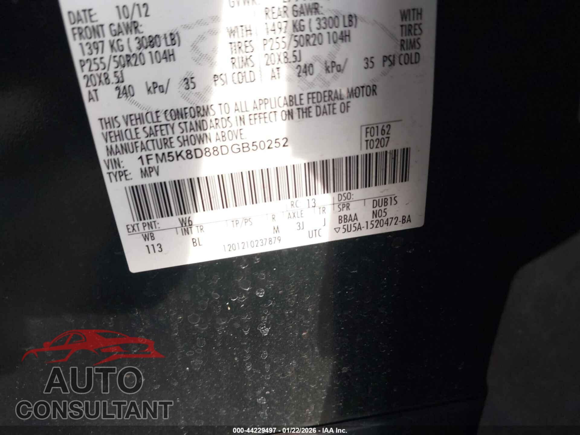 FORD EXPLORER 2013 - 1FM5K8D88DGB50252