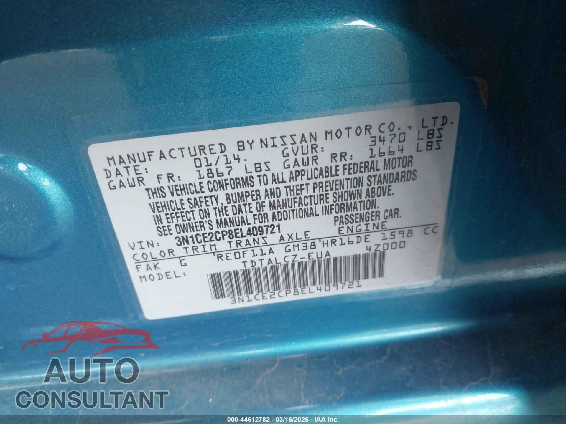 NISSAN VERSA NOTE 2014 - 3N1CE2CP8EL409721