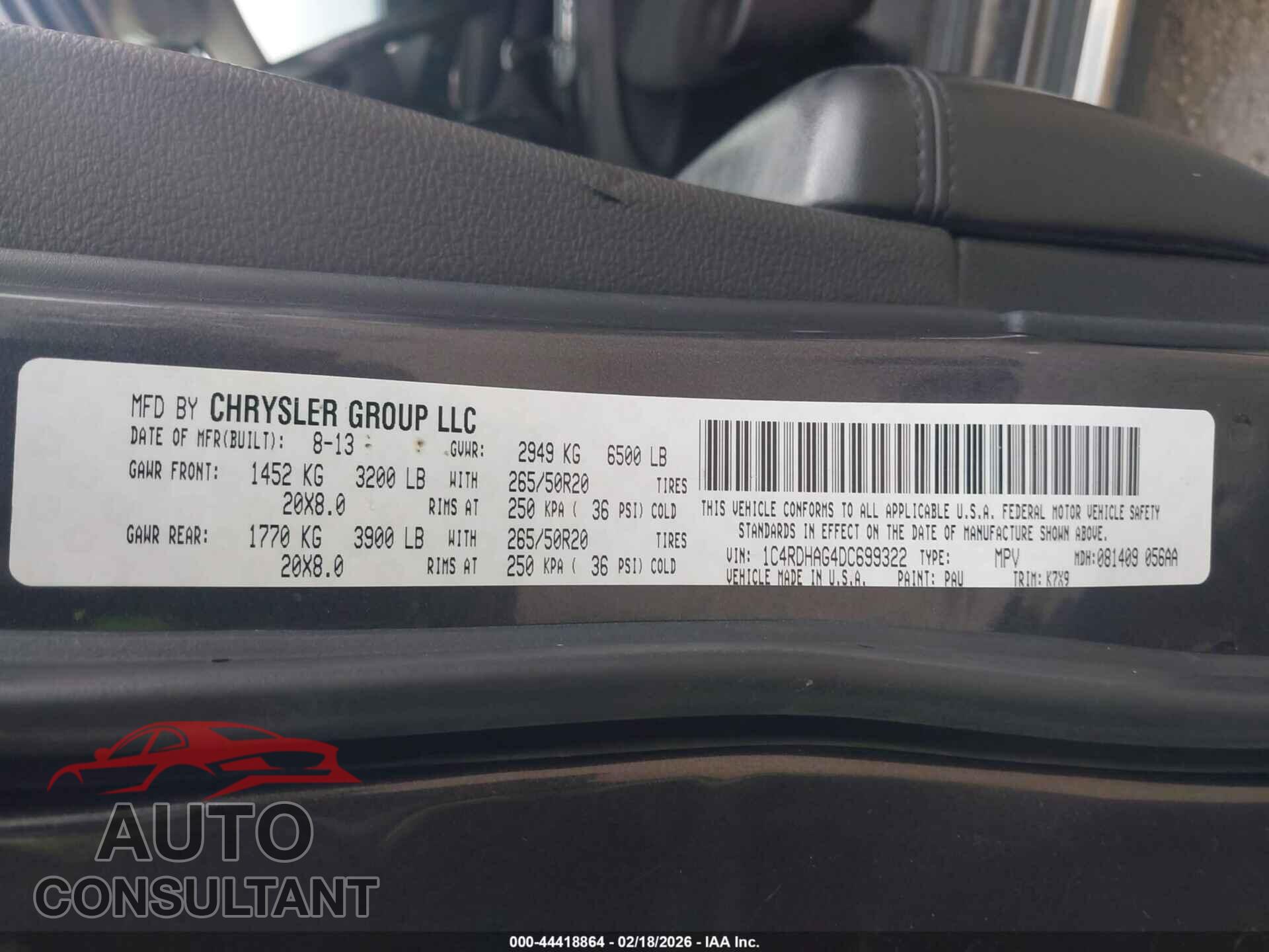 DODGE DURANGO 2013 - 1C4RDHAG4DC699322
