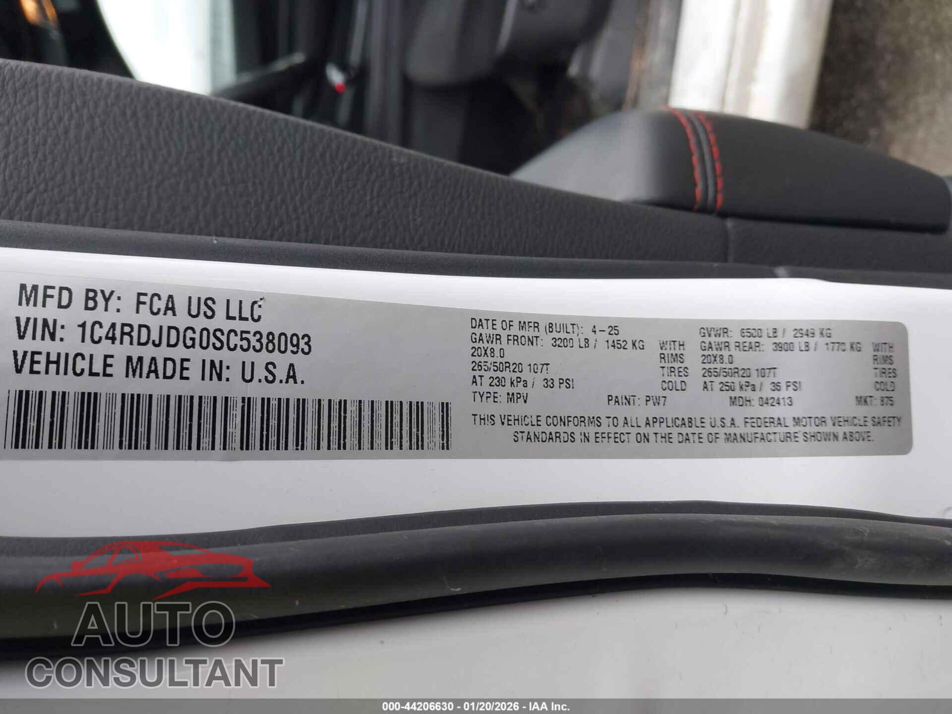 DODGE DURANGO 2025 - 1C4RDJDG0SC538093