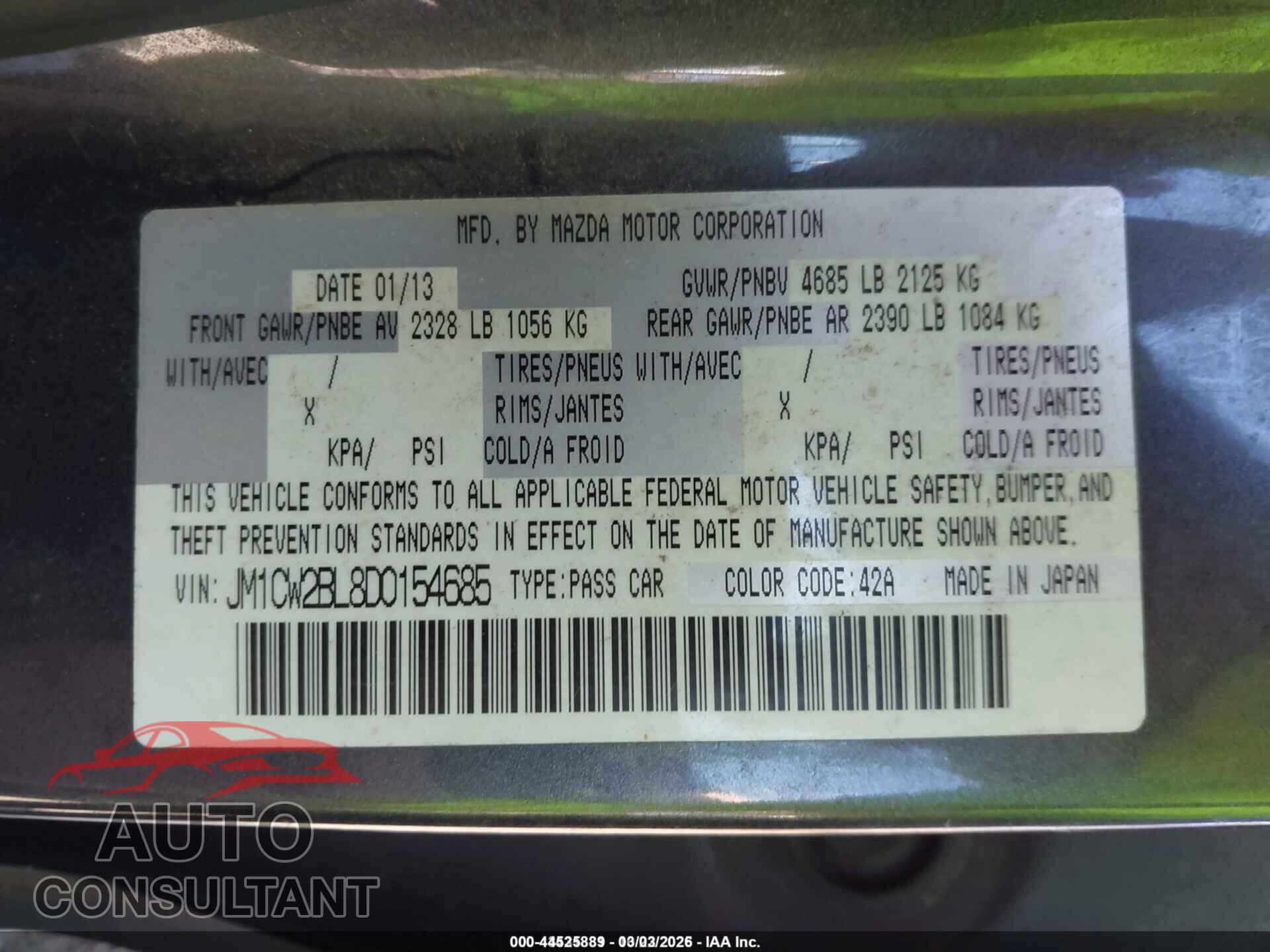 MAZDA MAZDA5 2013 - JM1CW2BL8D0154685