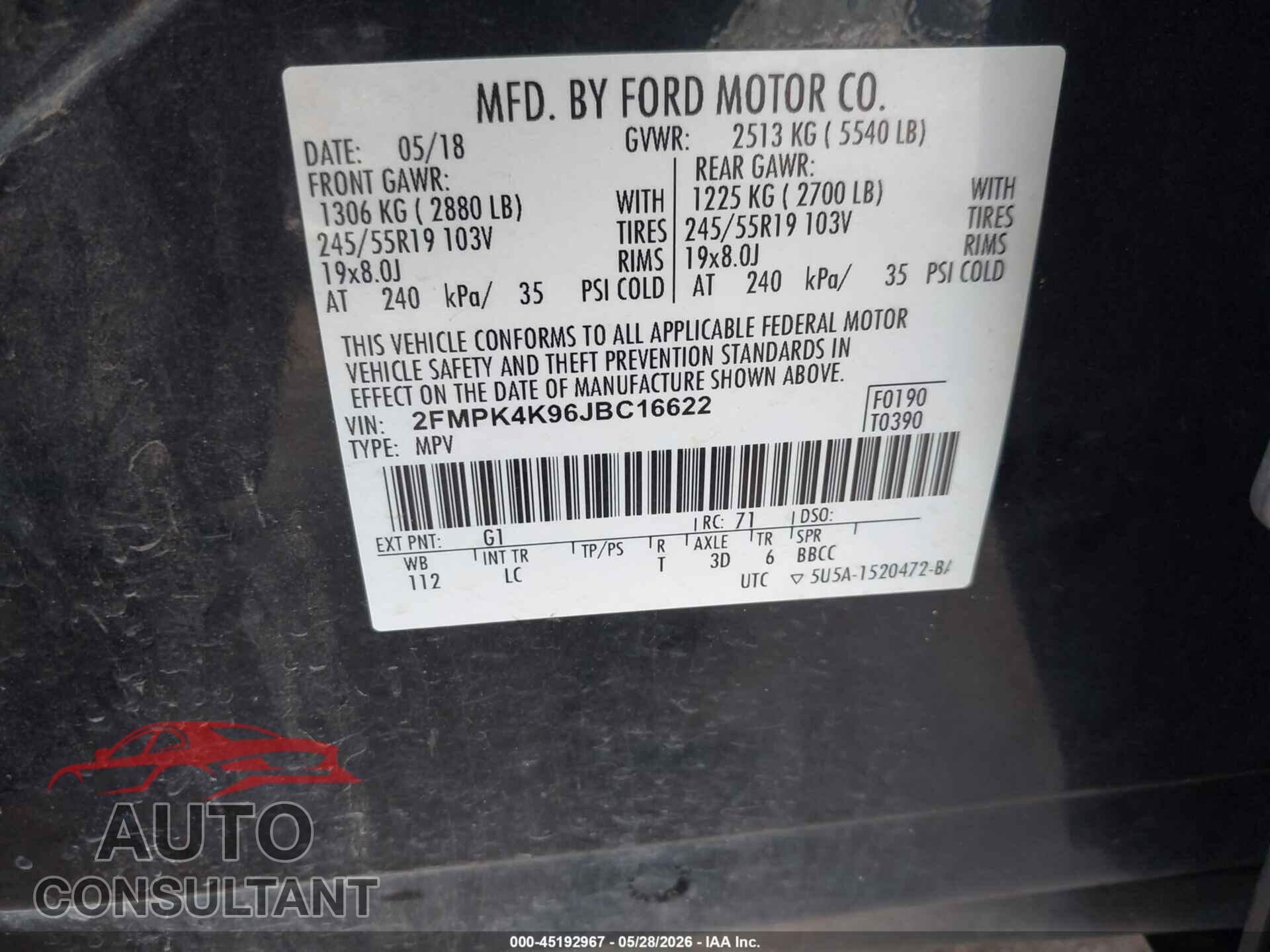 FORD EDGE 2018 - 2FMPK4K96JBC16622