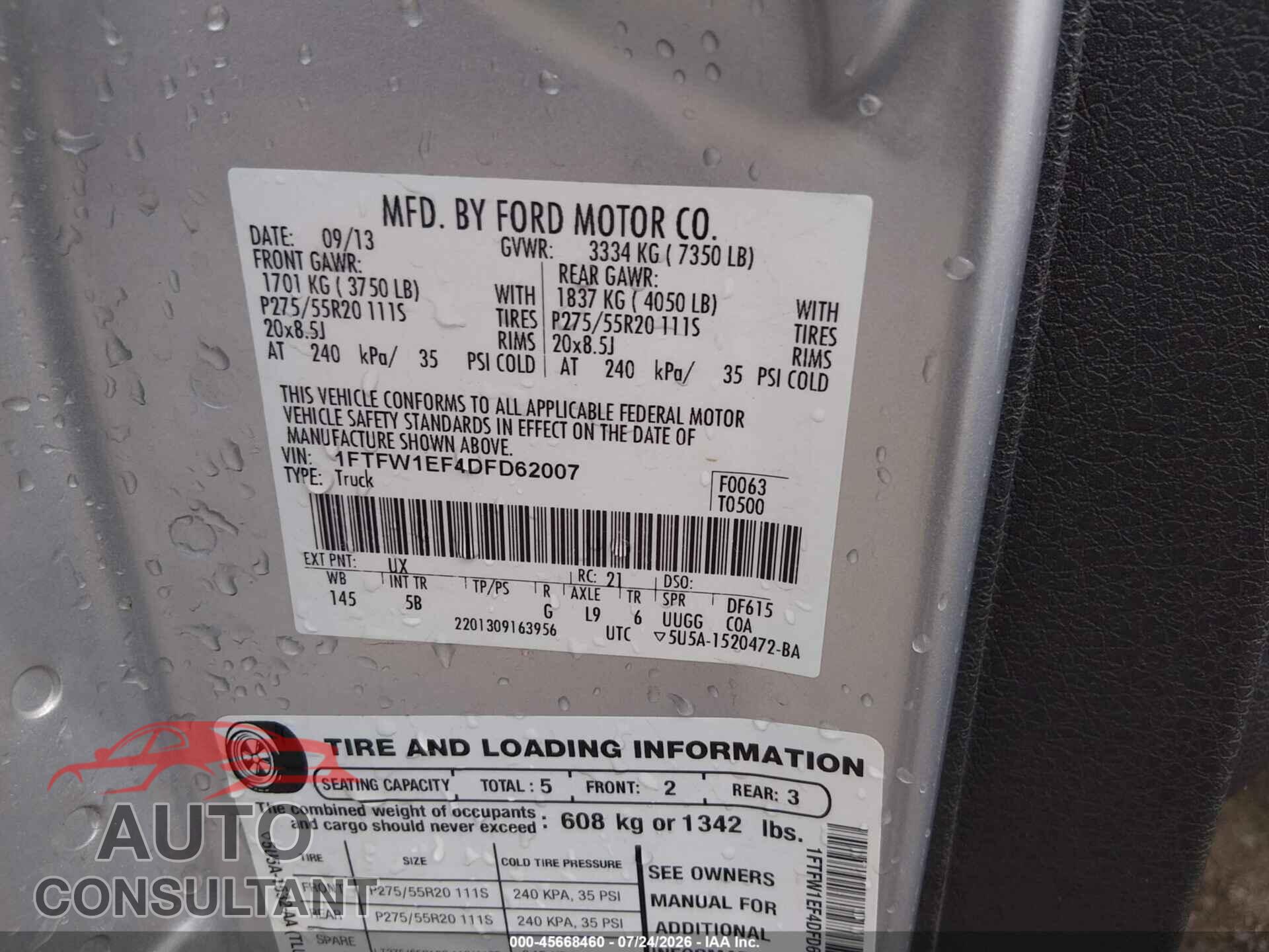 FORD F-150 2013 - 1FTFW1EF4DFD62007