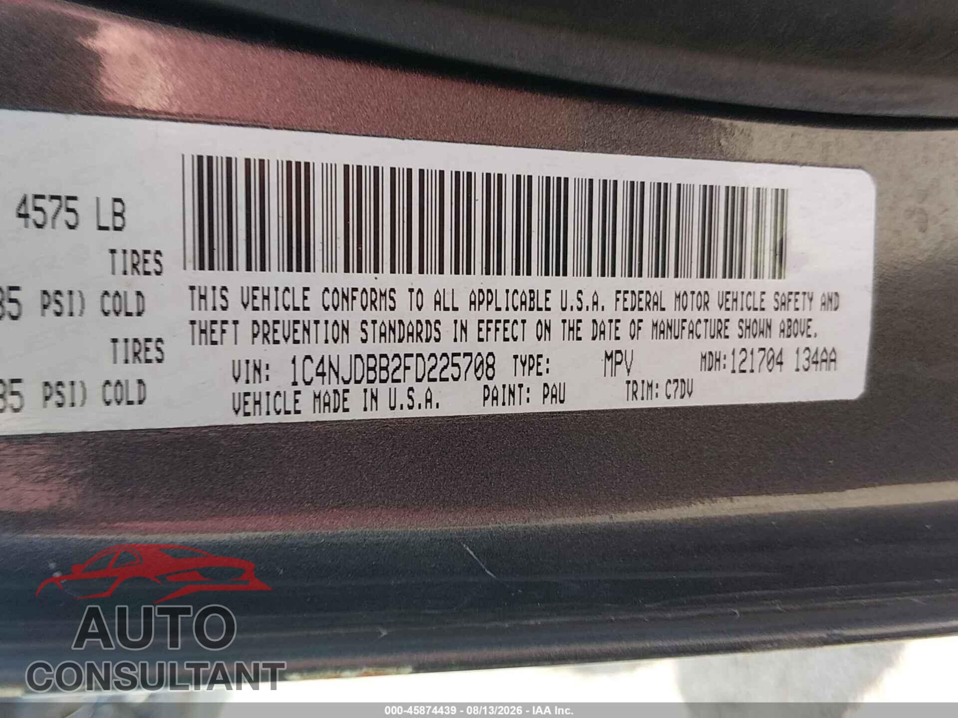 JEEP COMPASS 2015 - 1C4NJDBB2FD225708