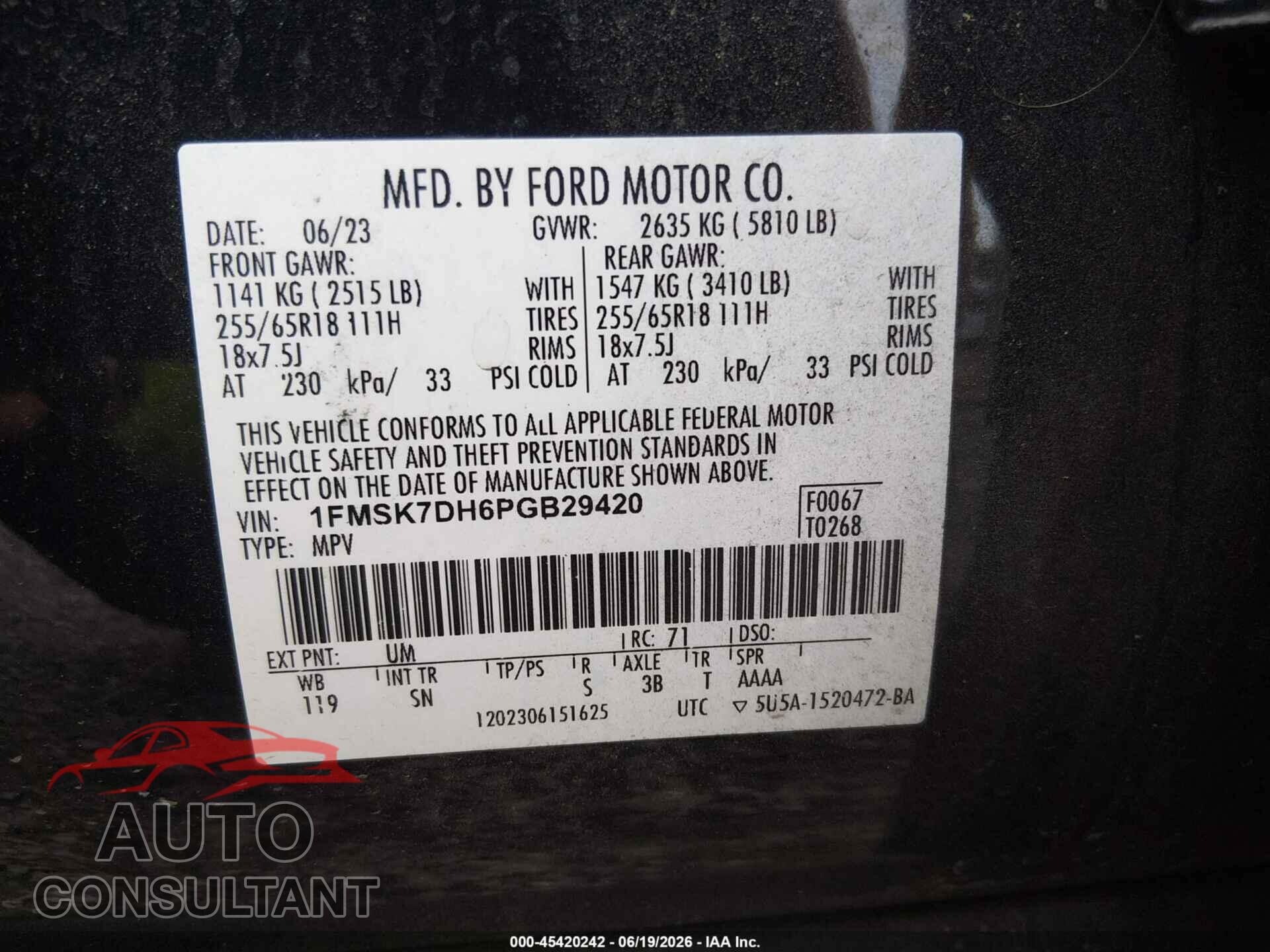 FORD EXPLORER 2023 - 1FMSK7DH6PGB29420