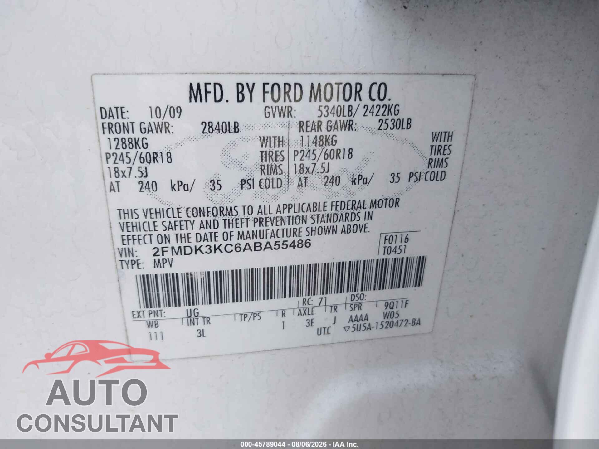 FORD EDGE 2010 - 2FMDK3KC6ABA55486