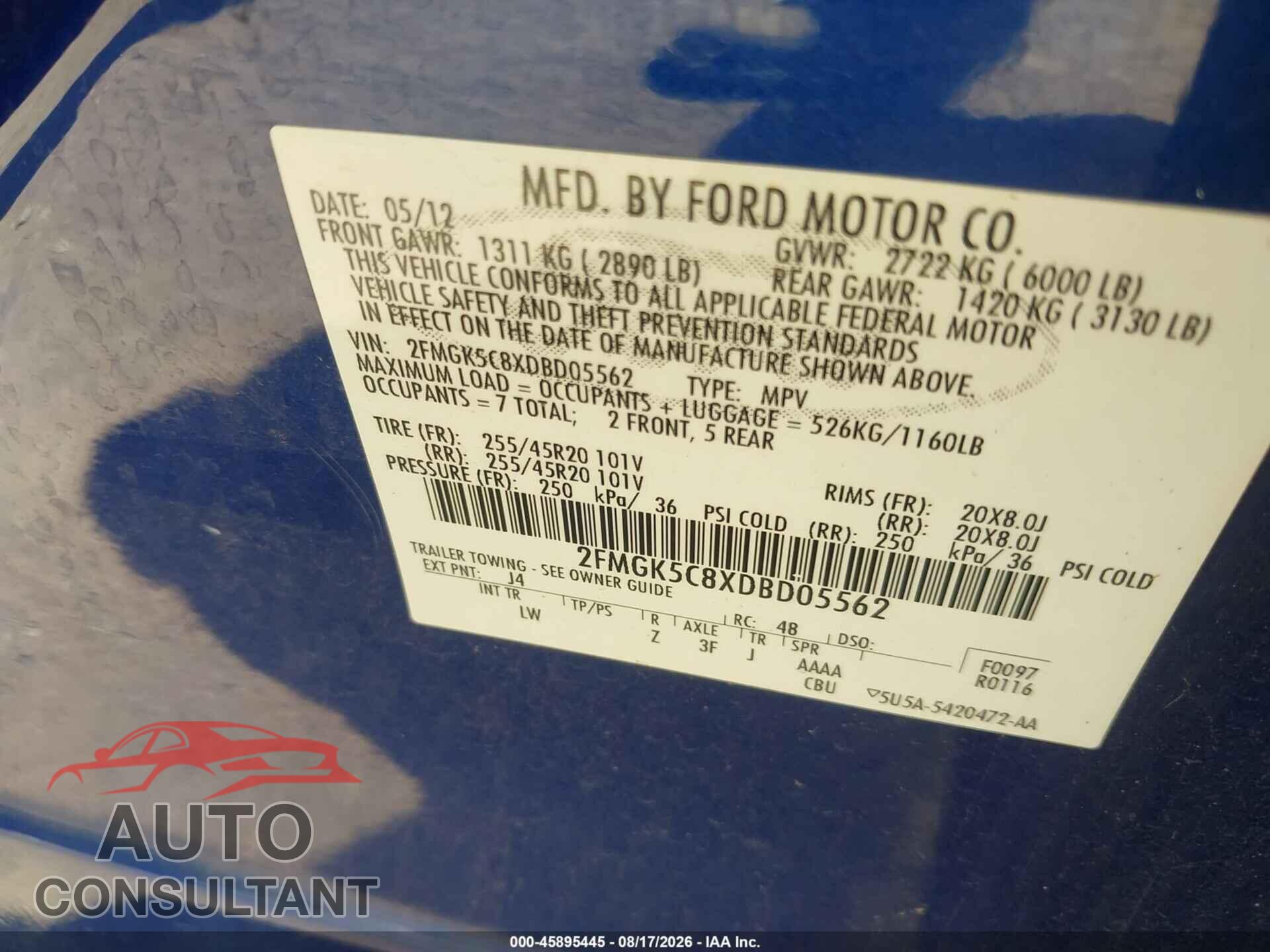 FORD FLEX 2013 - 2FMGK5C8XDBD05562