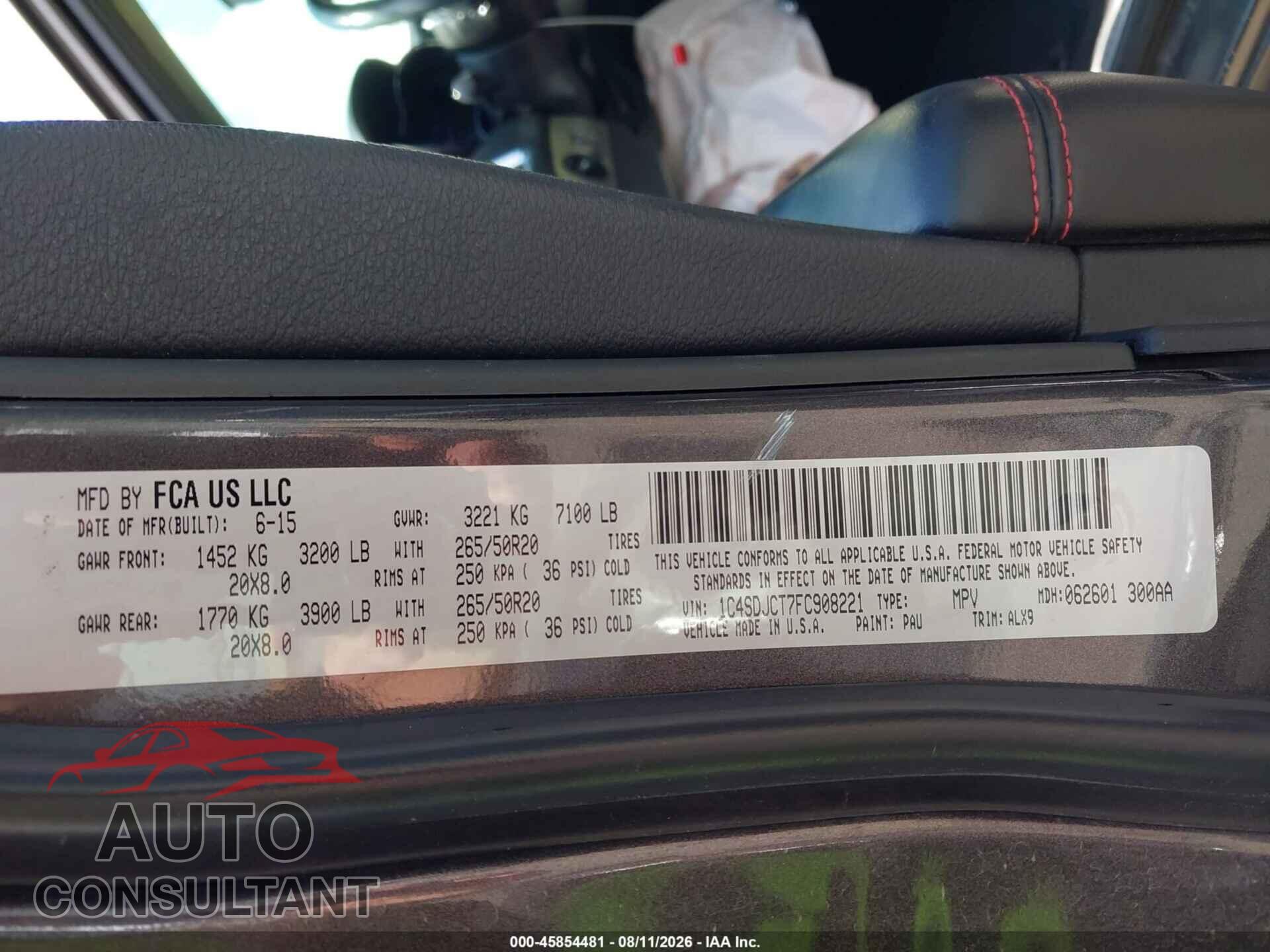 DODGE DURANGO 2015 - 1C4SDJCT7FC908221