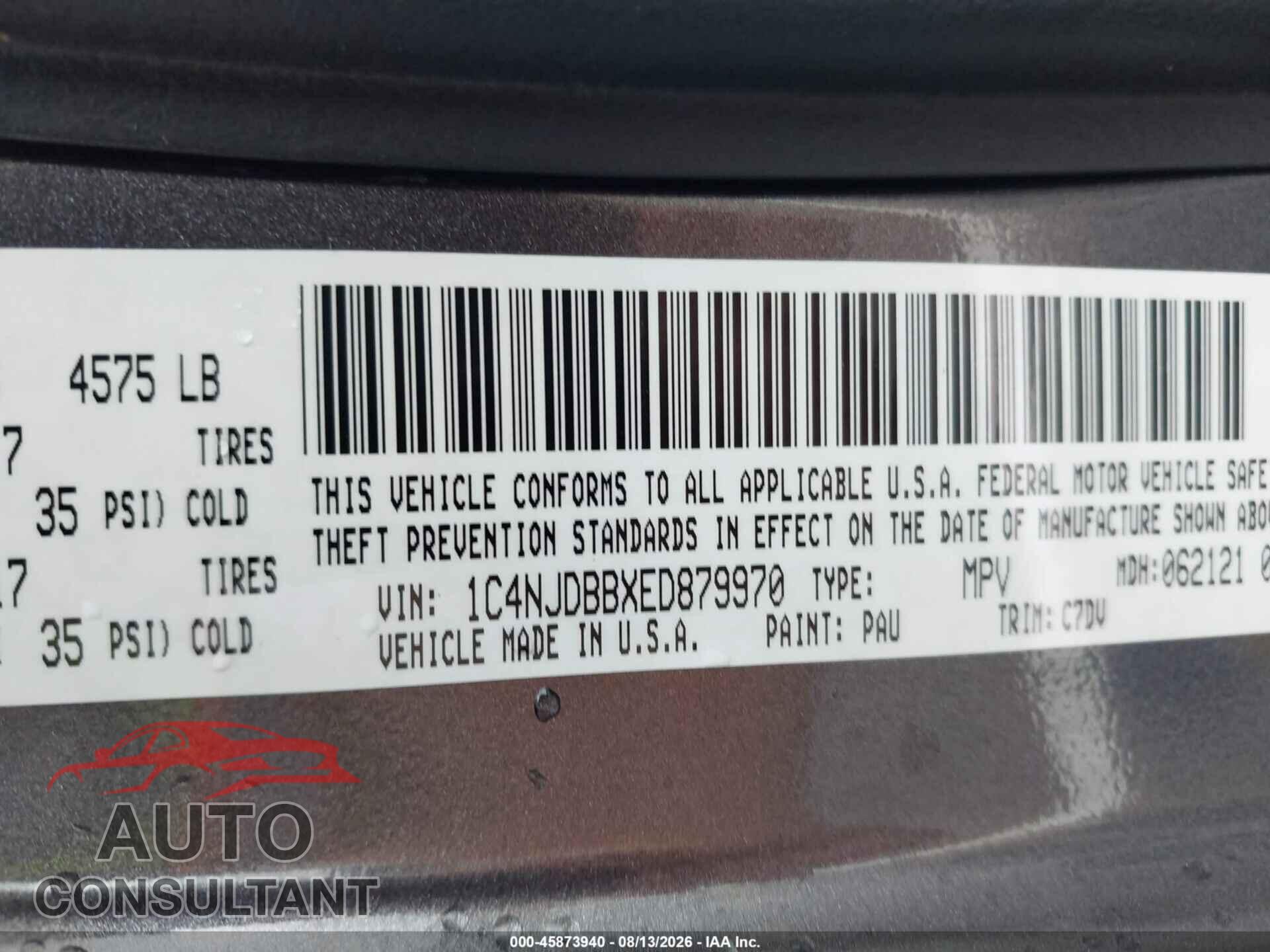 JEEP COMPASS 2014 - 1C4NJDBBXED879970