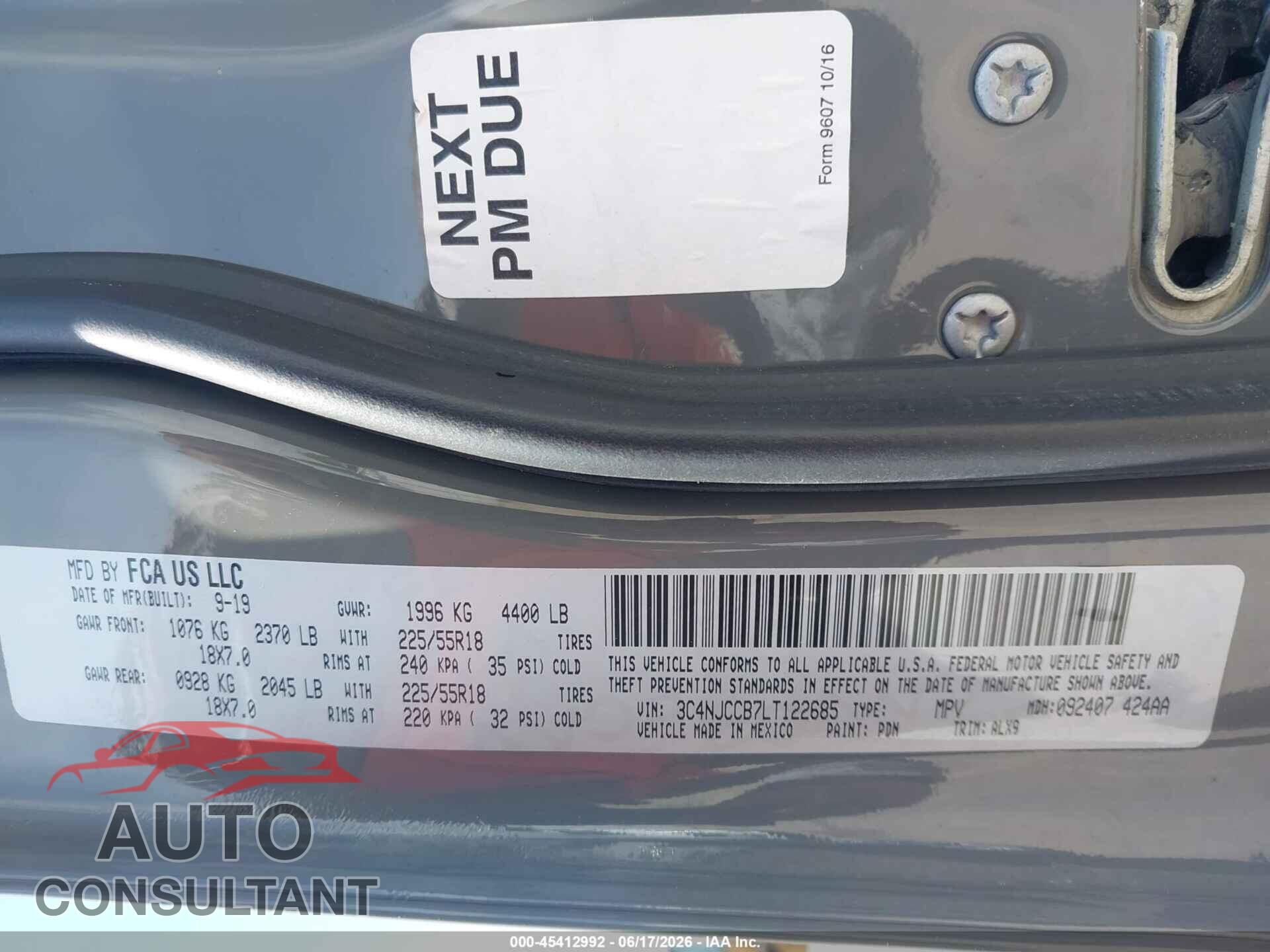 JEEP COMPASS 2020 - 3C4NJCCB7LT122685