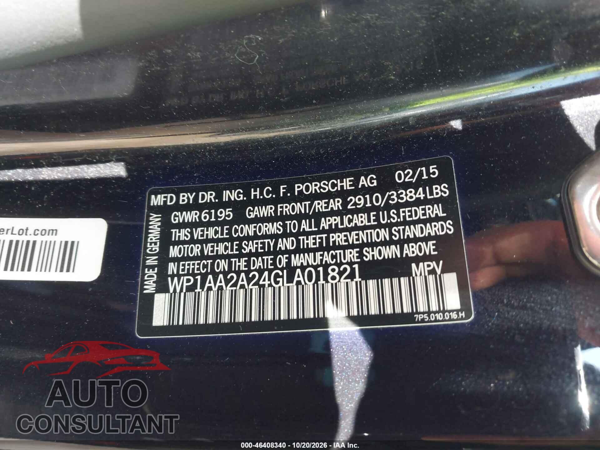 PORSCHE CAYENNE 2016 - WP1AA2A24GLA01821
