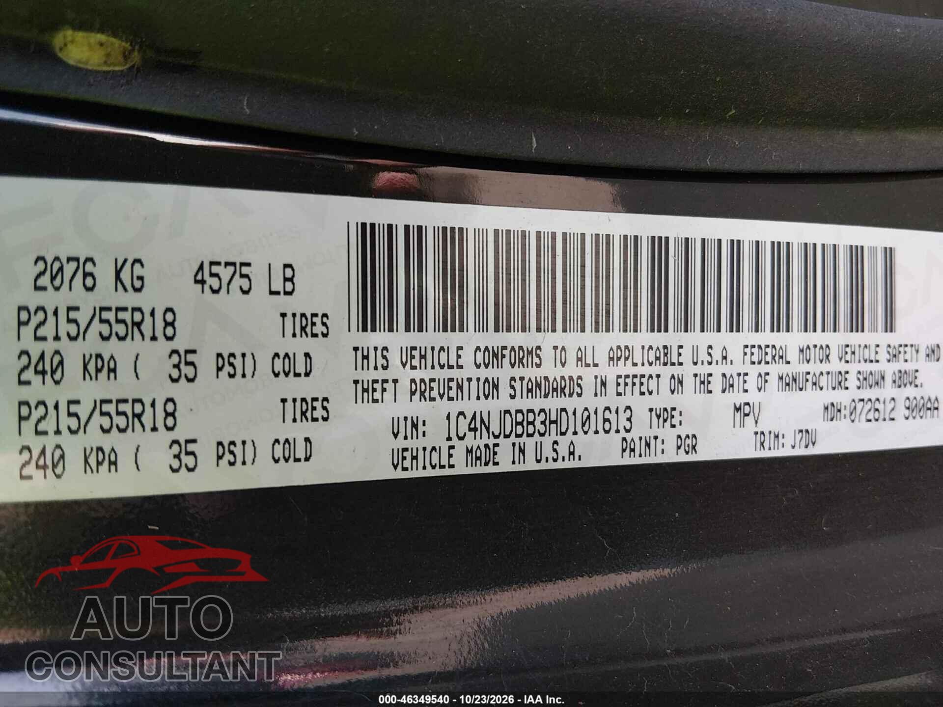 JEEP COMPASS 2017 - 1C4NJDBB3HD101613