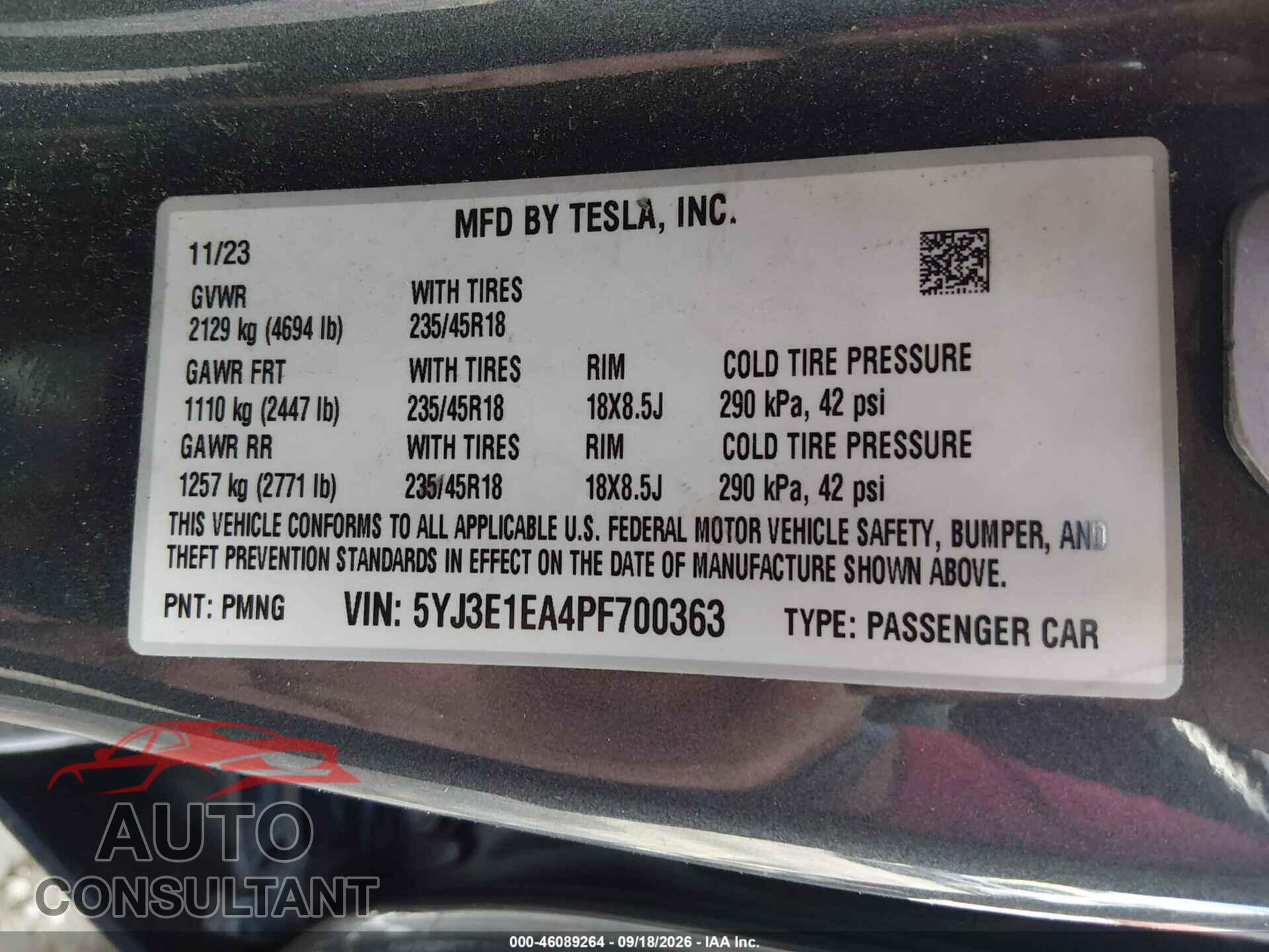 TESLA MODEL 3 2023 - 5YJ3E1EA4PF700363