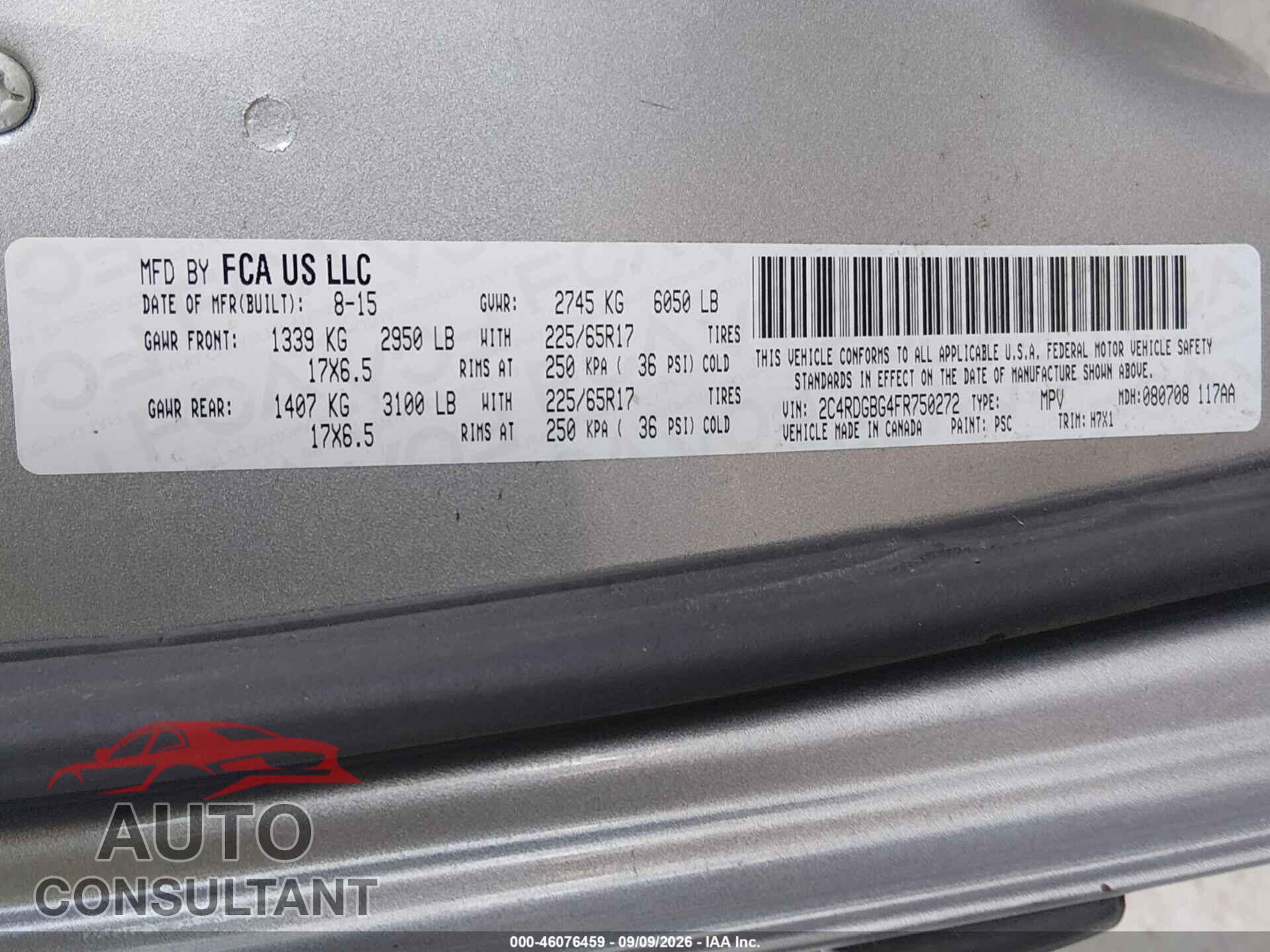 DODGE GRAND CARAVAN 2015 - 2C4RDGBG4FR750272