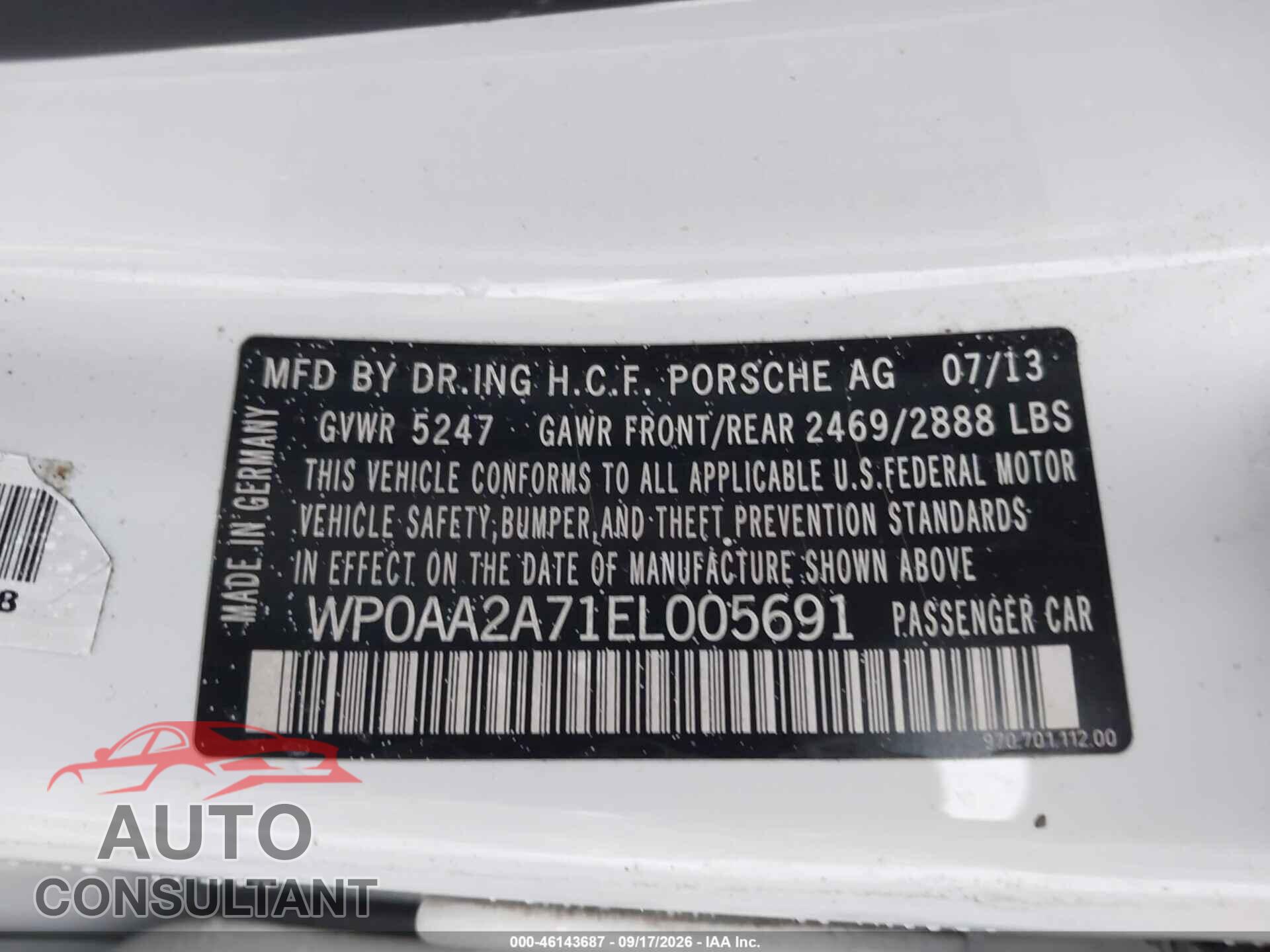 PORSCHE PANAMERA 2014 - WP0AA2A71EL005691