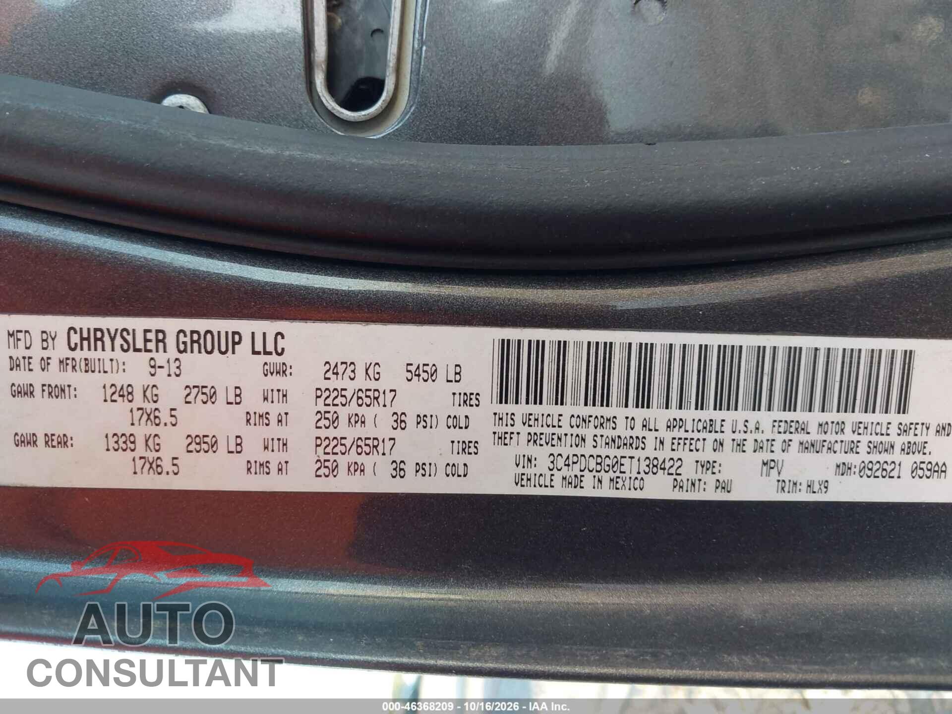 DODGE JOURNEY 2014 - 3C4PDCBG0ET138422