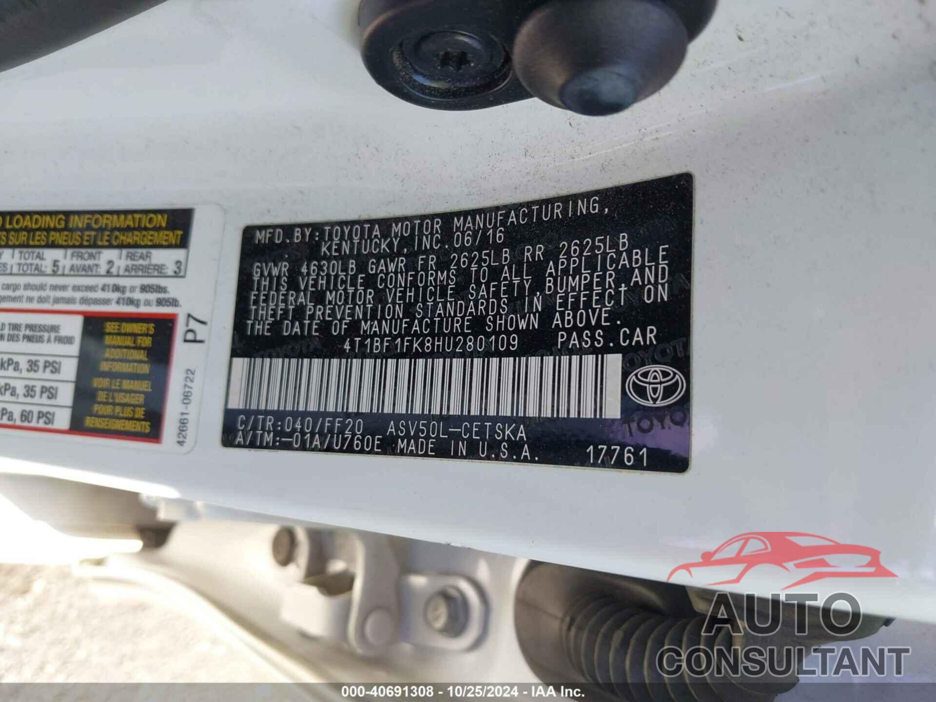 TOYOTA CAMRY 2017 - 4T1BF1FK8HU280109