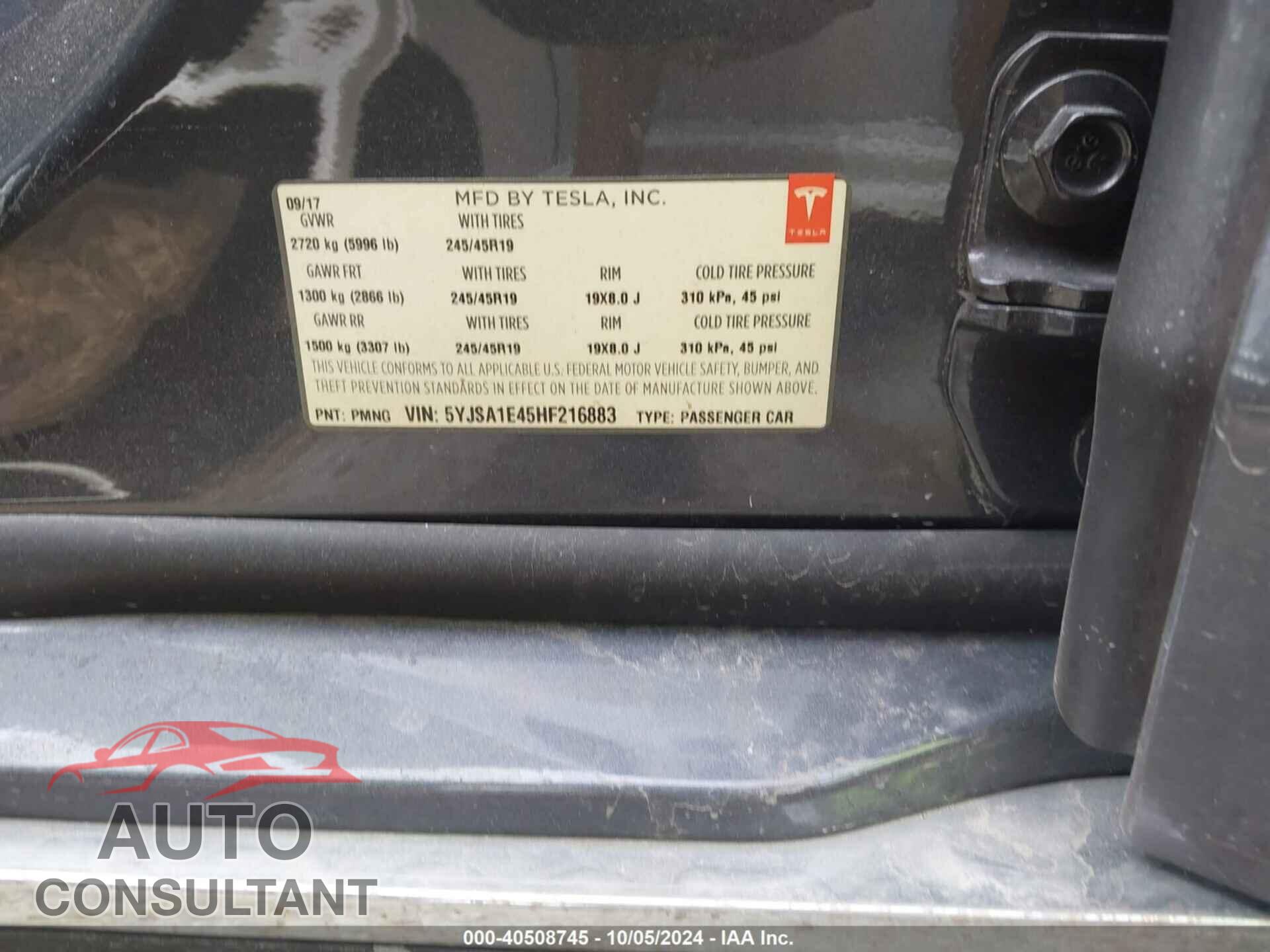 TESLA MODEL S 2017 - 5YJSA1E45HF216883