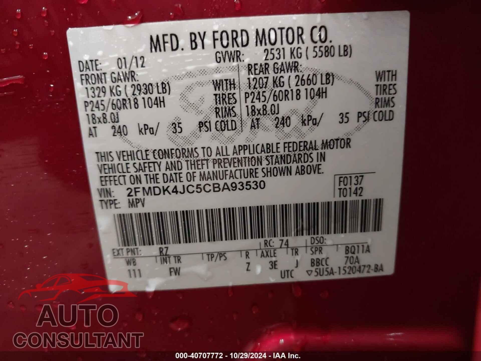 FORD EDGE 2012 - 2FMDK4JC5CBA93530