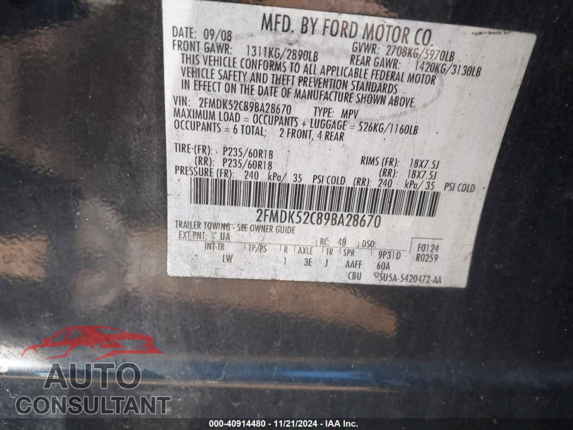FORD FLEX 2009 - 2FMDK52C89BA28670