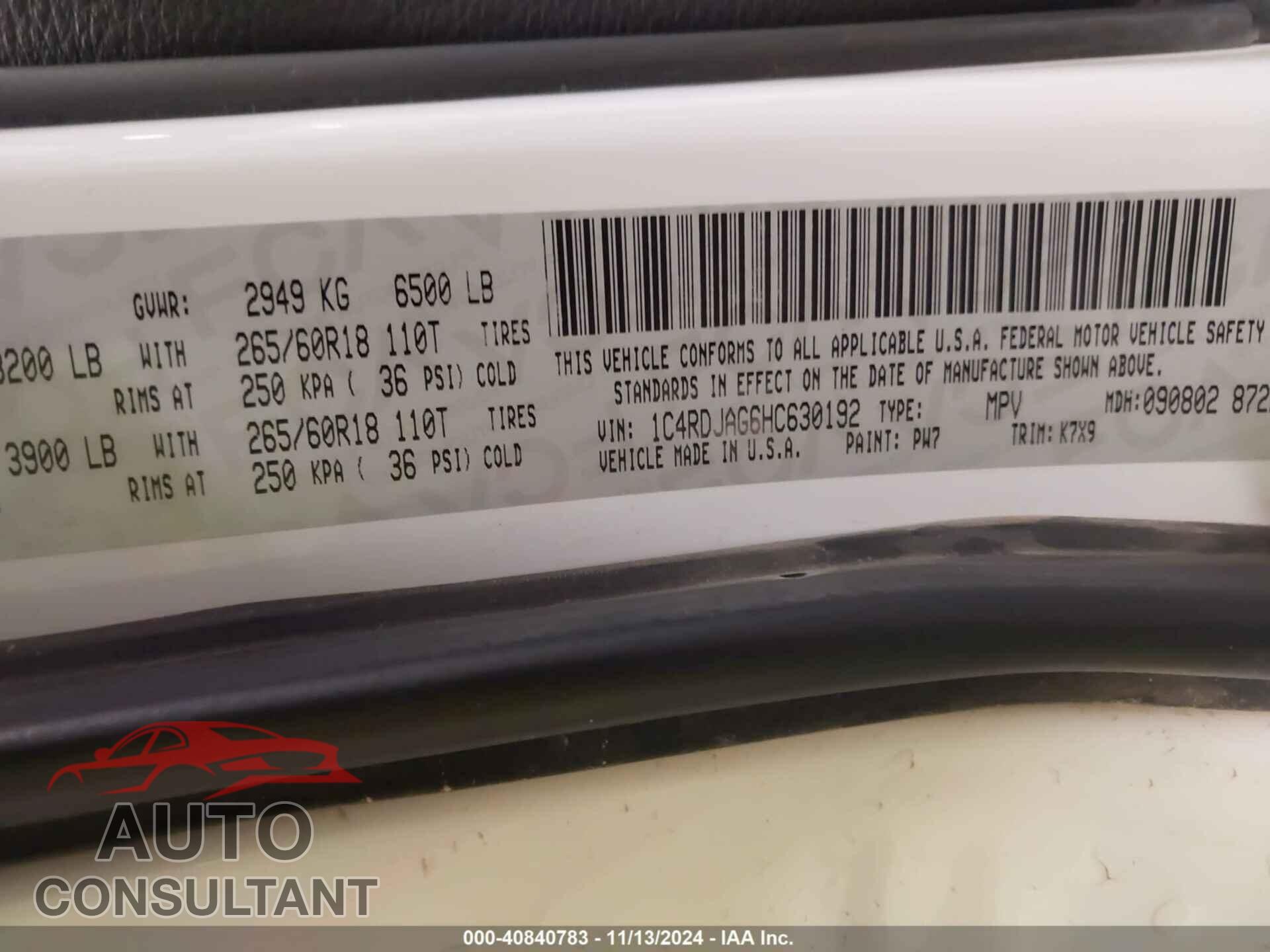 DODGE DURANGO 2017 - 1C4RDJAG6HC630192